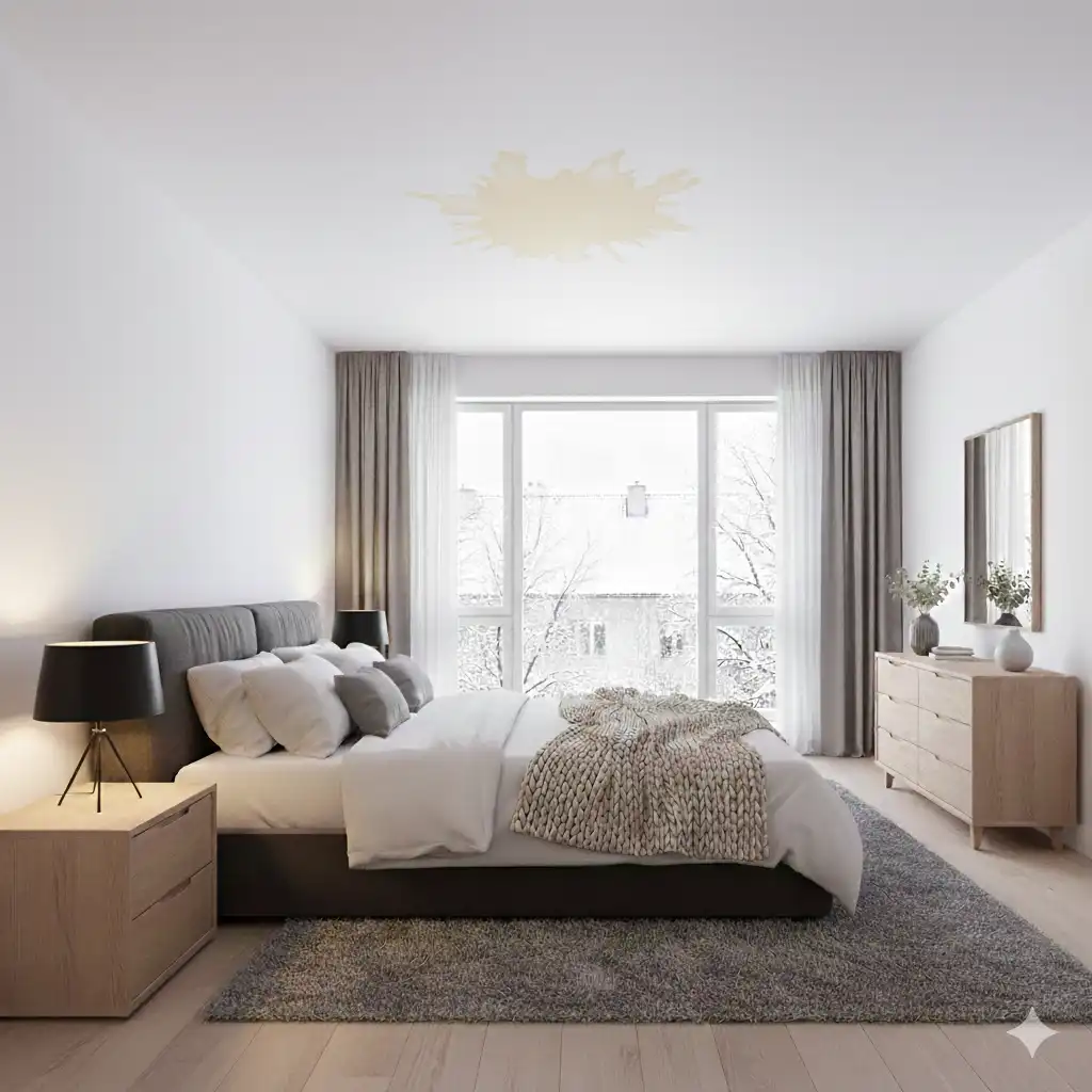 Water stains on ceiling indicating winter roof leak