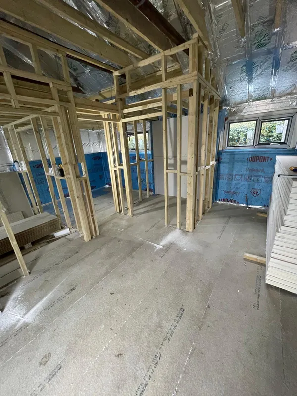 Wooden frame stud work with insulation installation for a conversion project in Kent