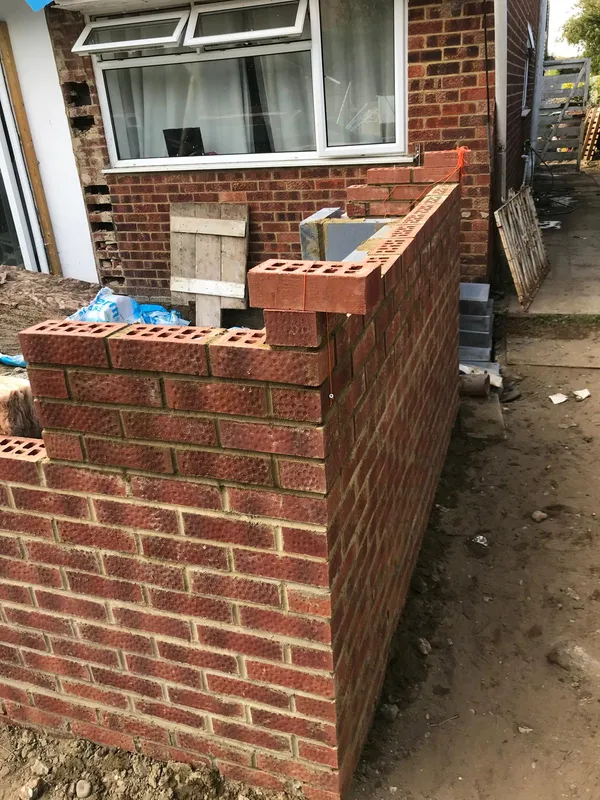 Kitchen extension project corner brickwork Kent