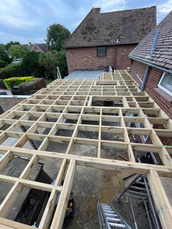Kitchen extension project wooden frame installation Kent