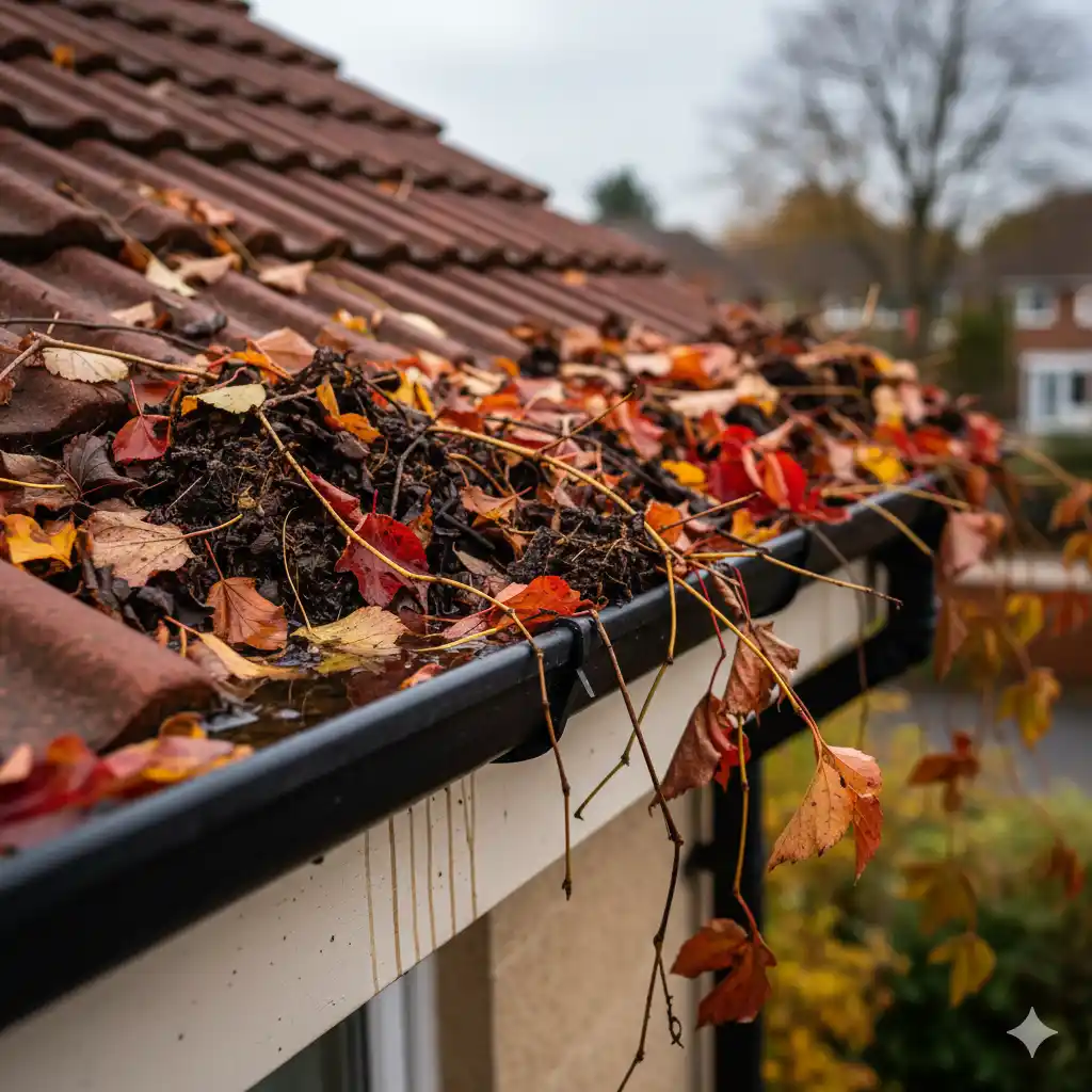Clearing gutters in autumn prevents winter roof leaks