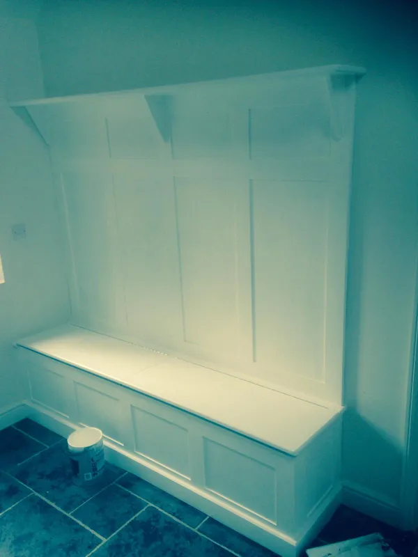 Bespoke built wooden seating area for a decorating project in Kent