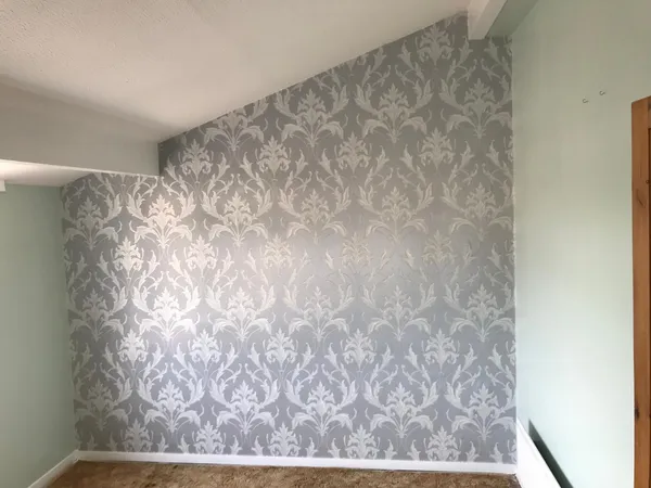 Patterned wallpapered wall feature wall for a decorating project in Kent