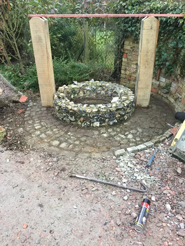 New posts installed on a stone well, Kent