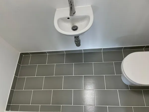 Finished toilet area with sink for the swimming pool area, Ashford