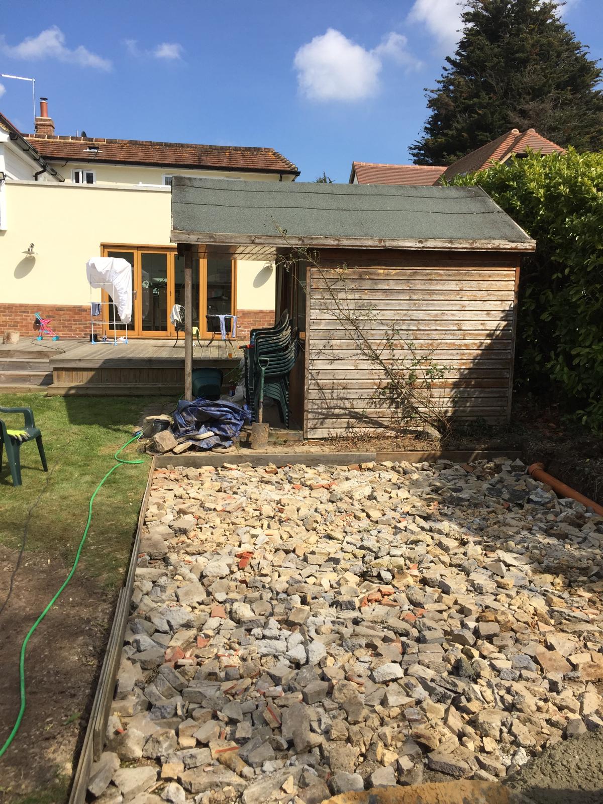 Base installation for summer house installation for a landscaping project in Kent