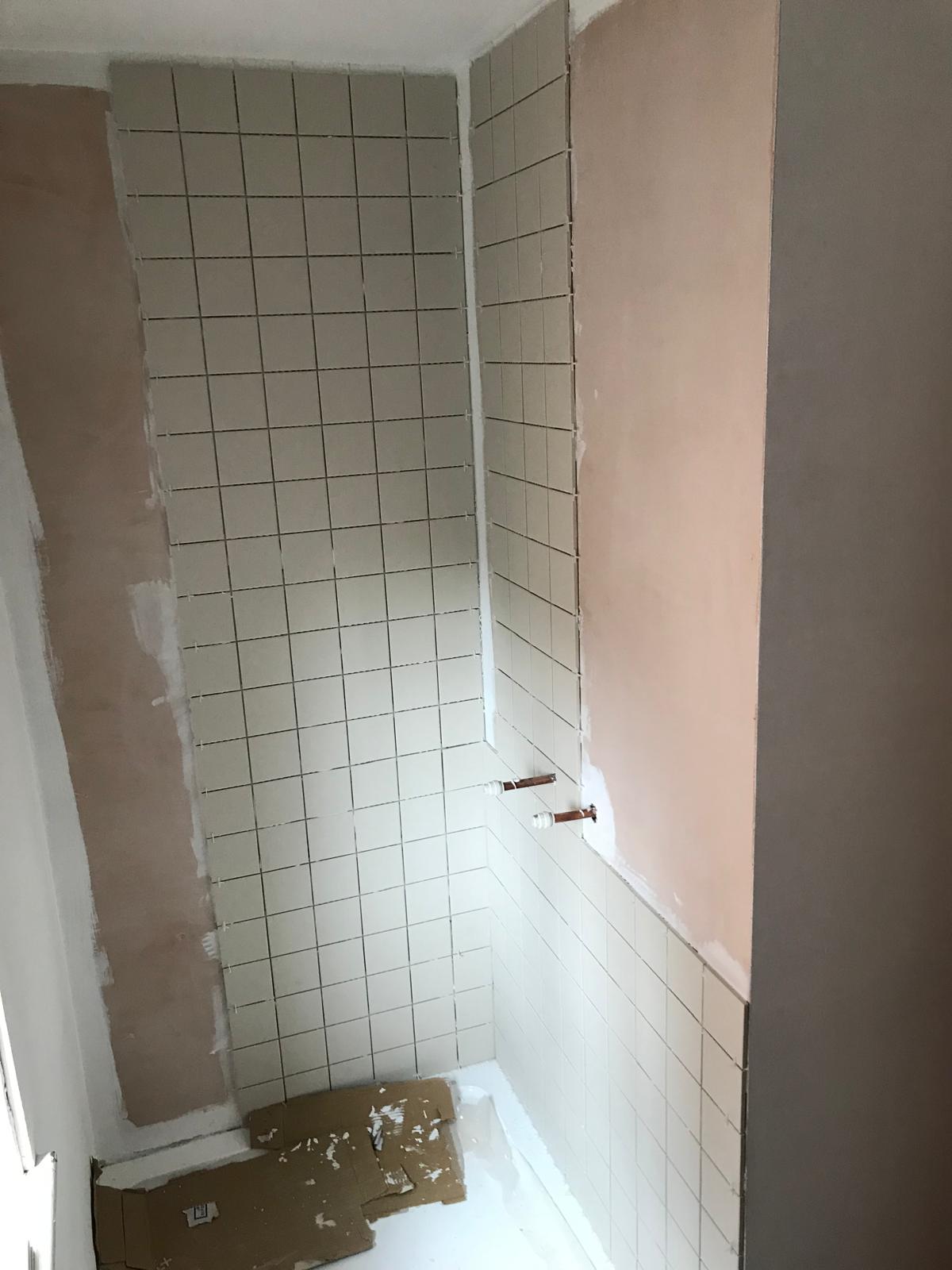 Bathroom project with complete tile installation 
