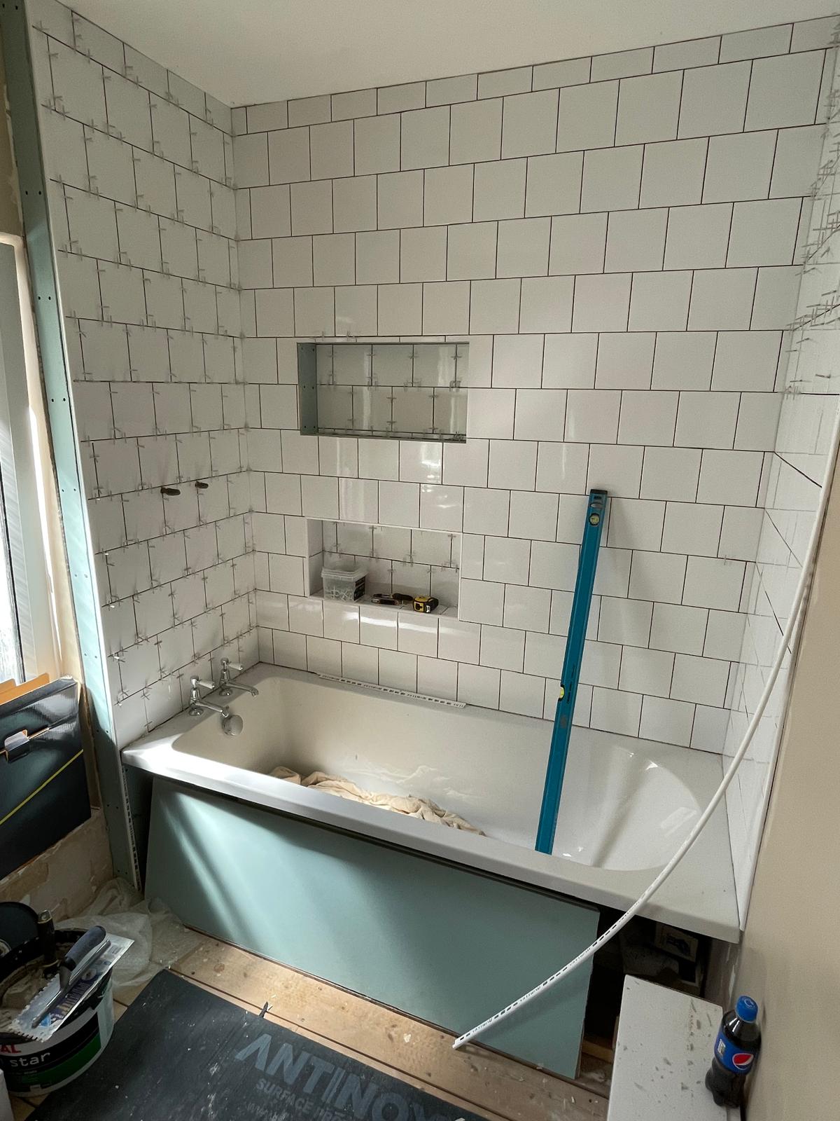 Bathroom wall tiles above bath for bathroom re-fit project in Kent 