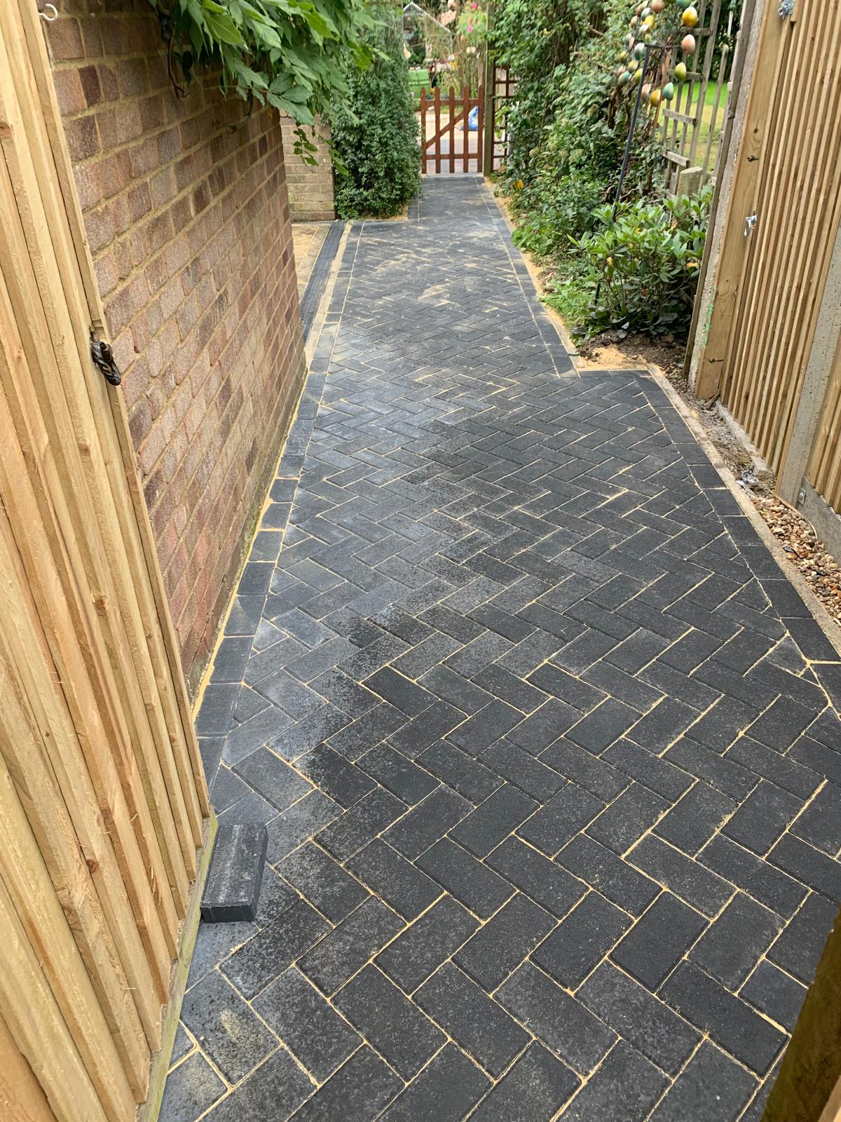 Block paved zig zag path in Kent