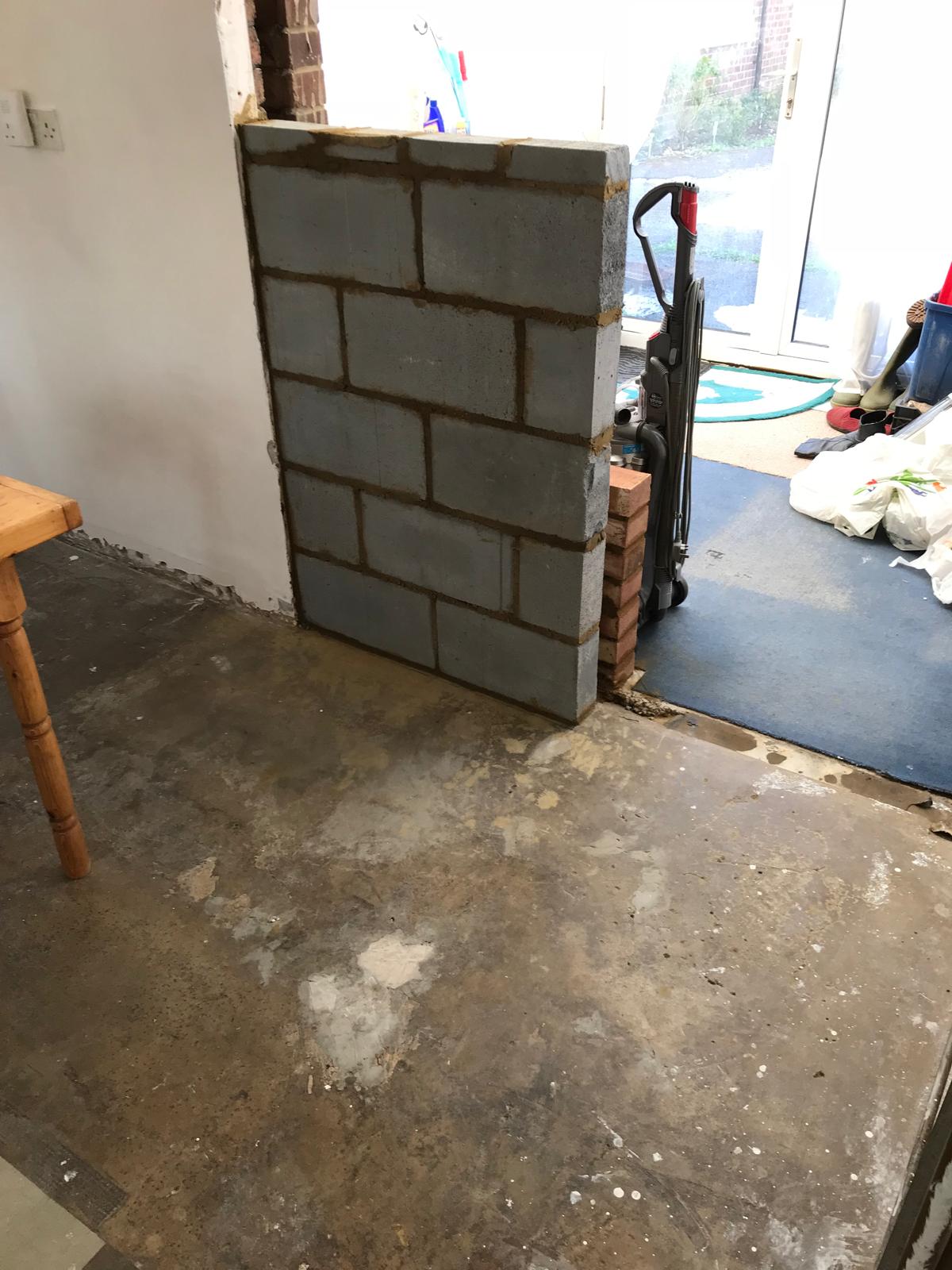 Block work for wall installation on a kitchen installation project in Kent