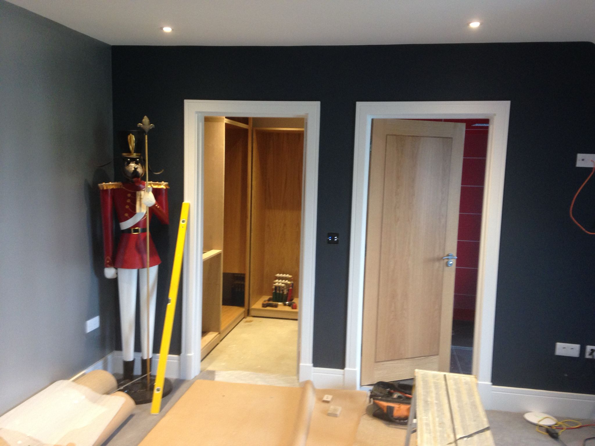 Blue painted walls and white painted wood work on a painting and decorating project in Kent