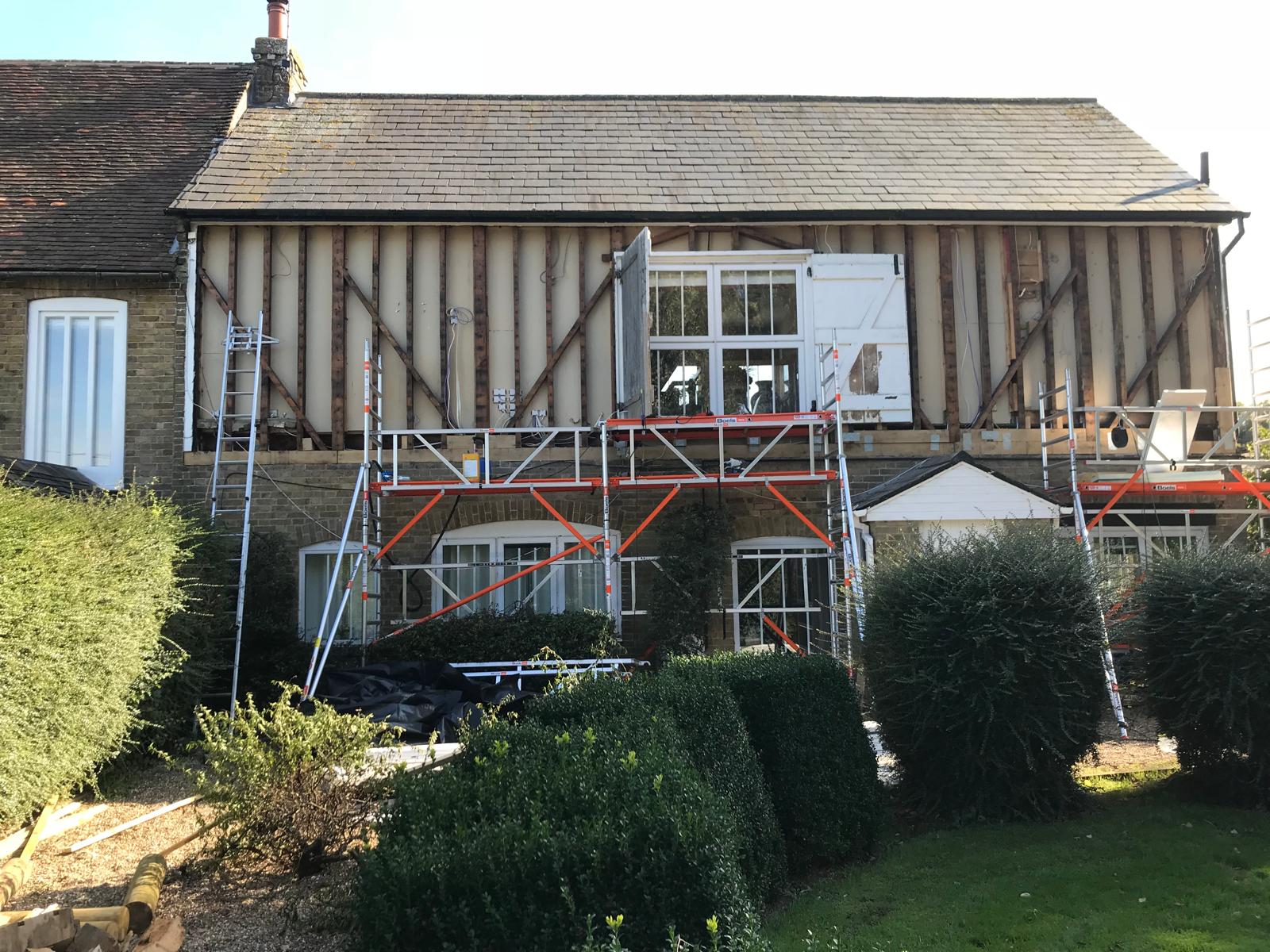 Board installation on the exterior of the house