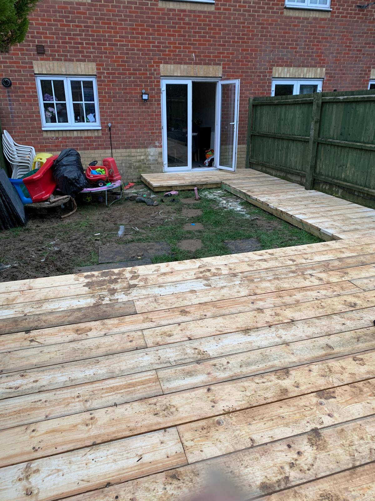 Boarded deck area installation for a local landscaping project