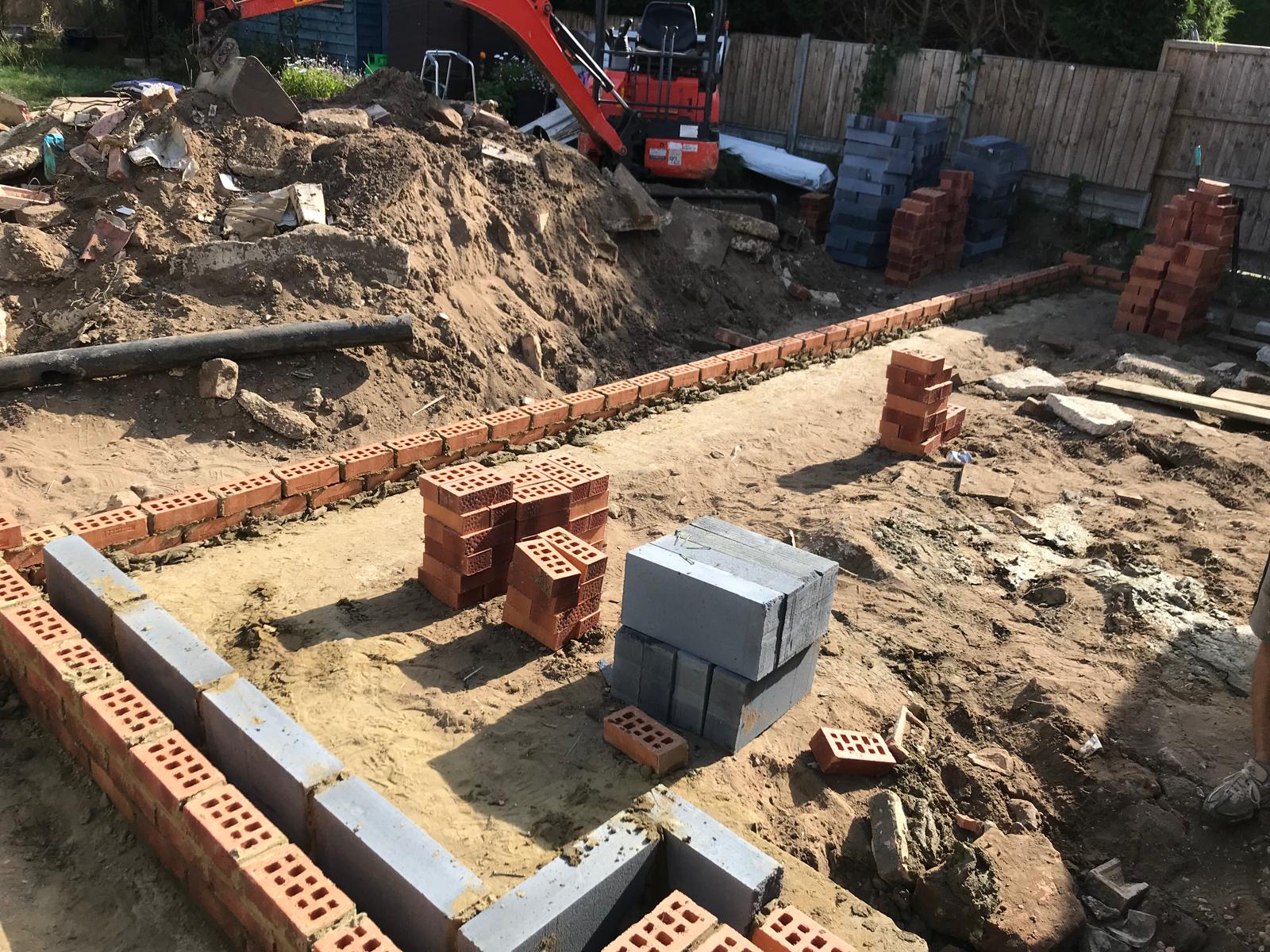 Bottom layer of brick on an extension project