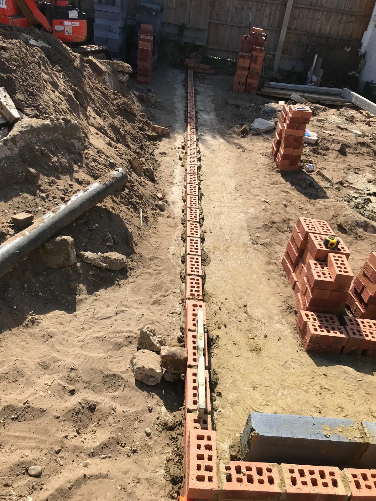 Bottom layer of brick work on an extension project