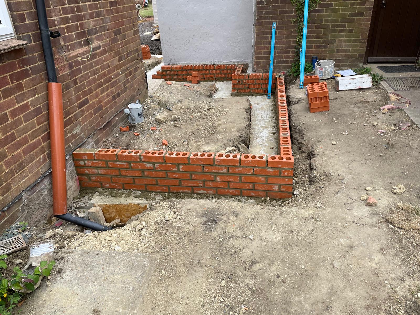 Brick work in the beginning of an extension project