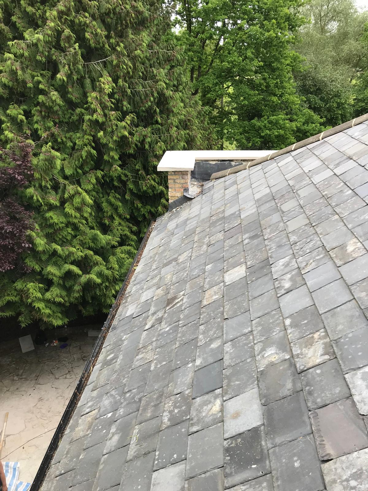 Corner view of slabs installed on stone wall