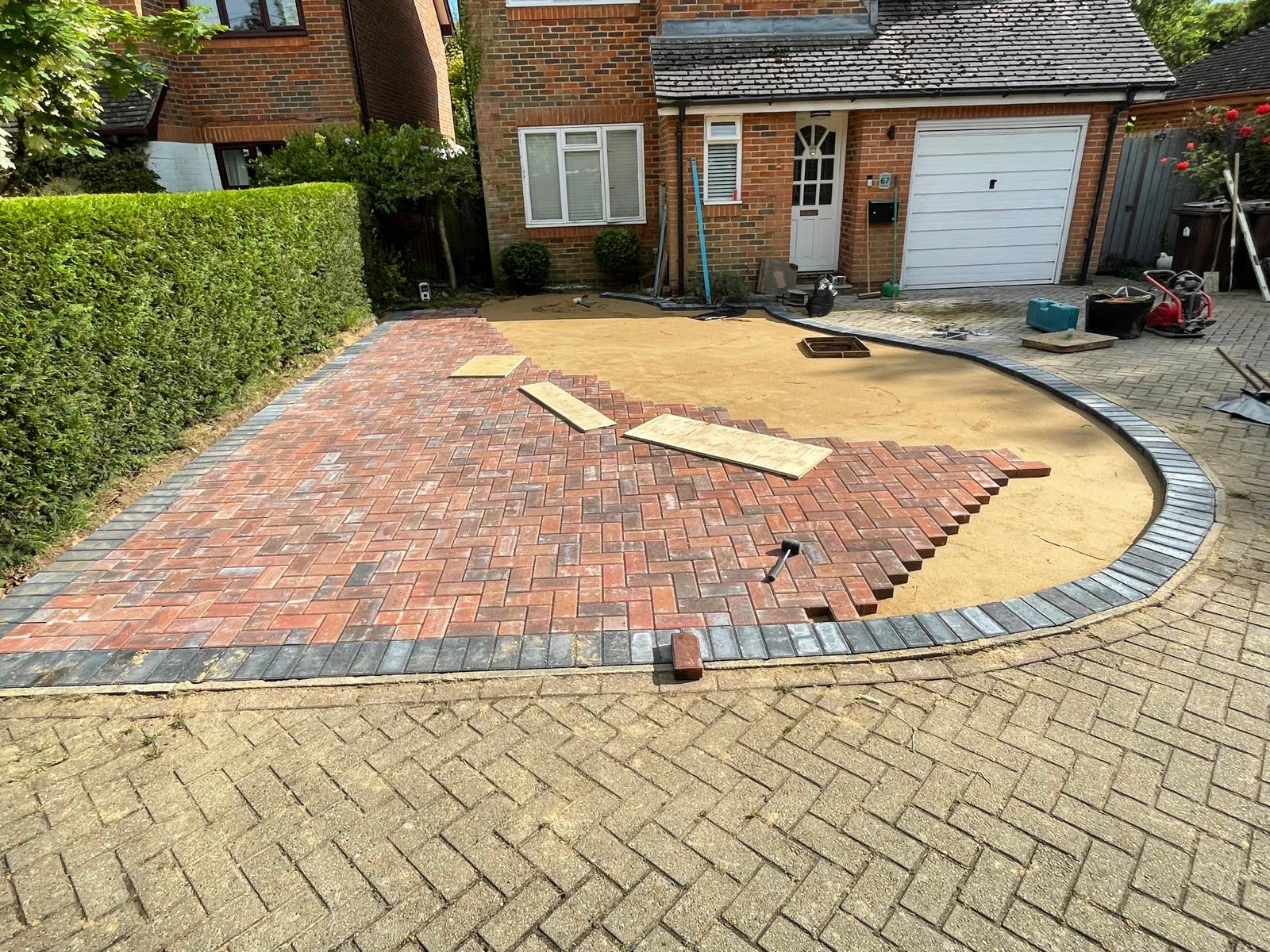 Curved block paved driveway local project in progress in Kent