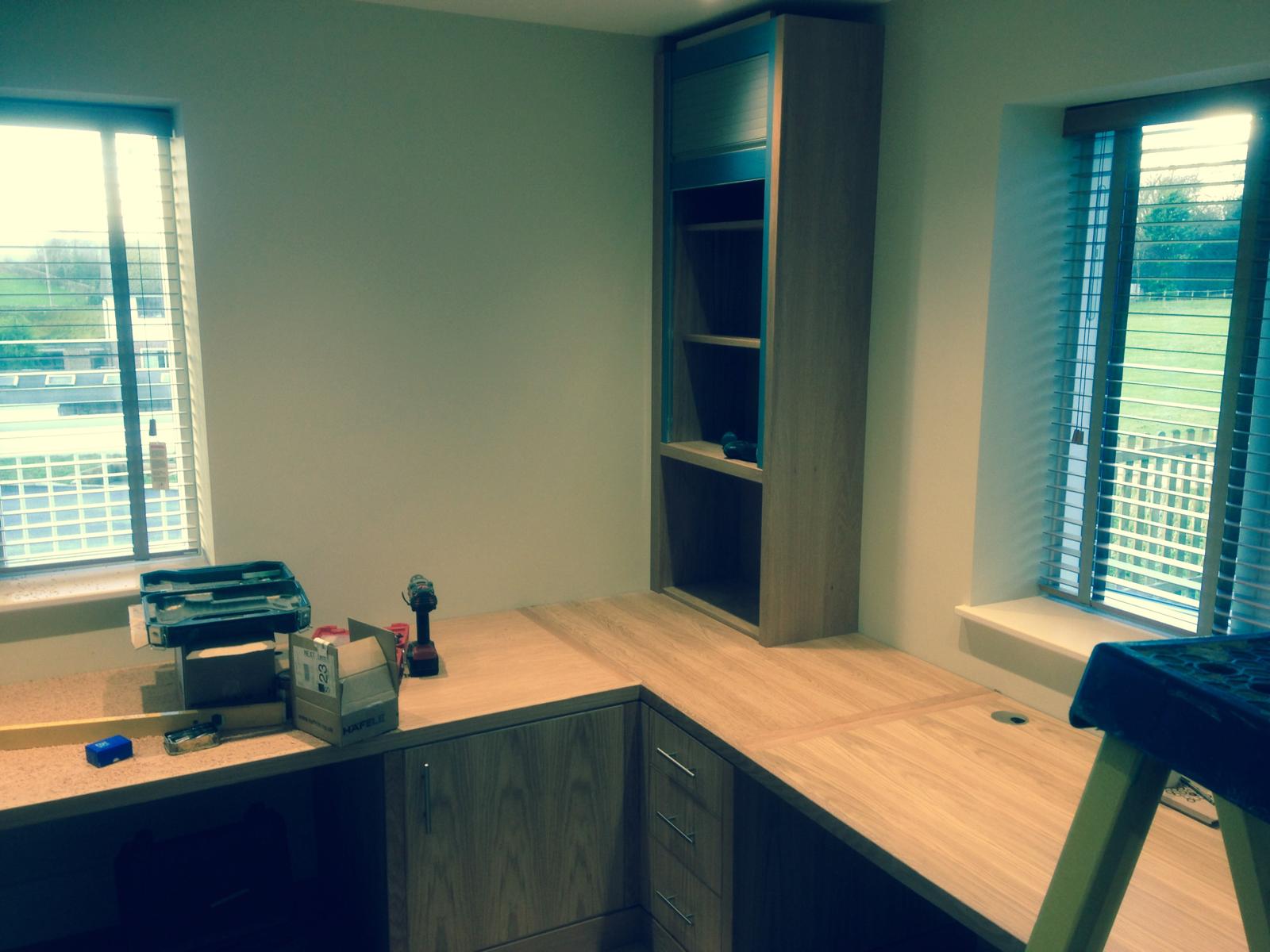 Custom built shelving for an office area for a project in Kent