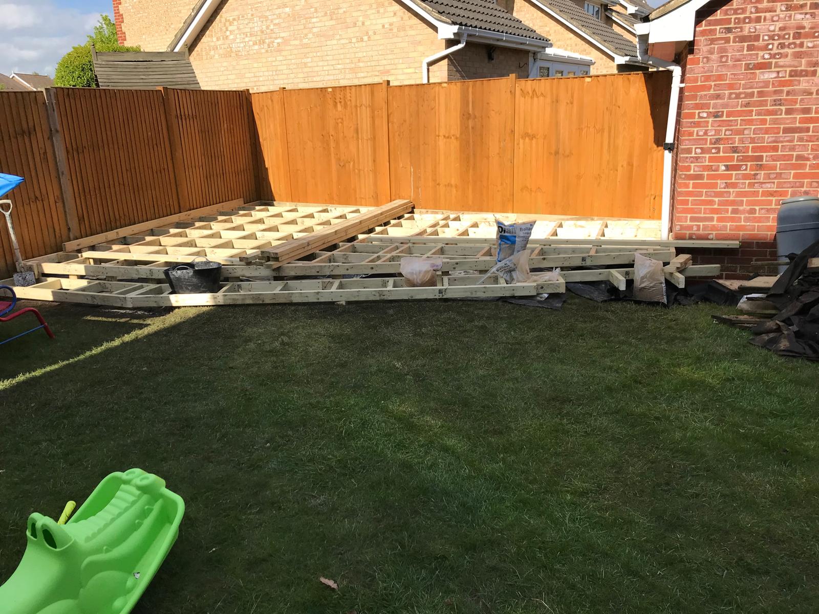 Decking installation project wooden frame