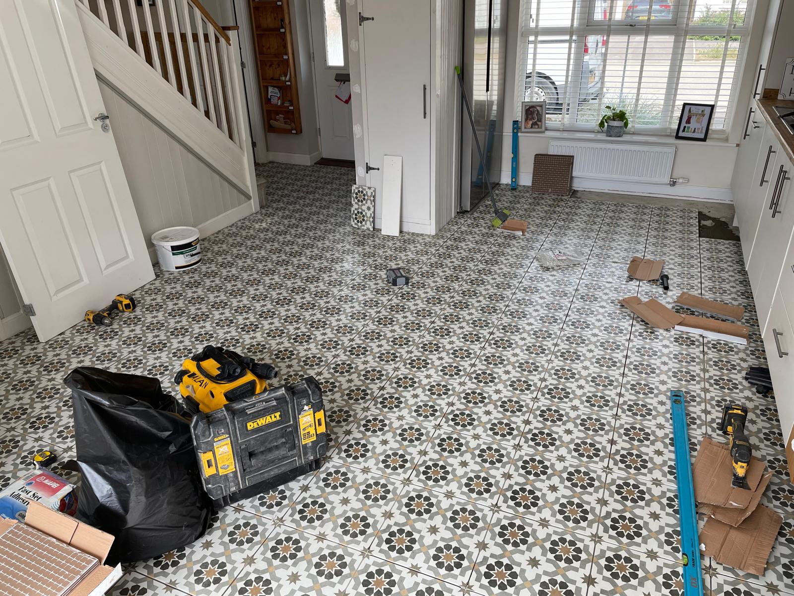 Decorating project pattern floor tile installation