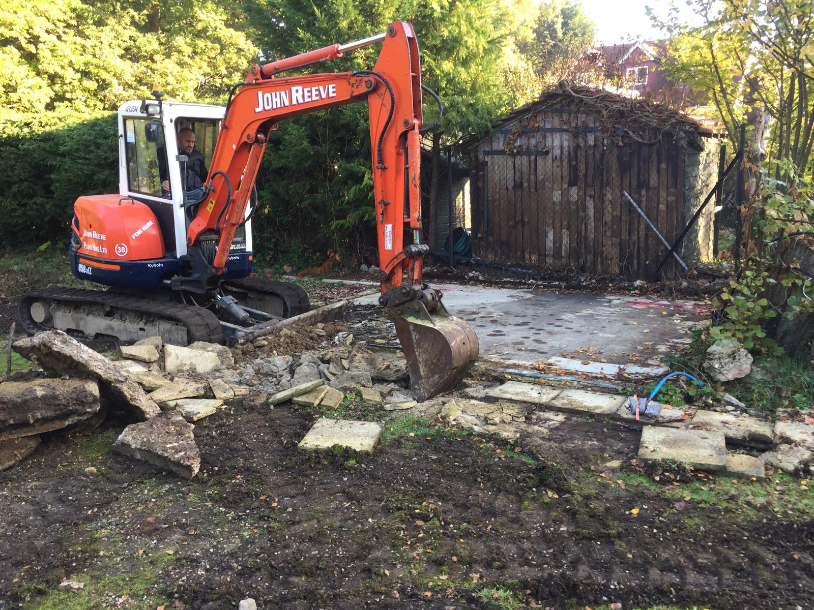 Digger work on a local landscaping and groundworks project