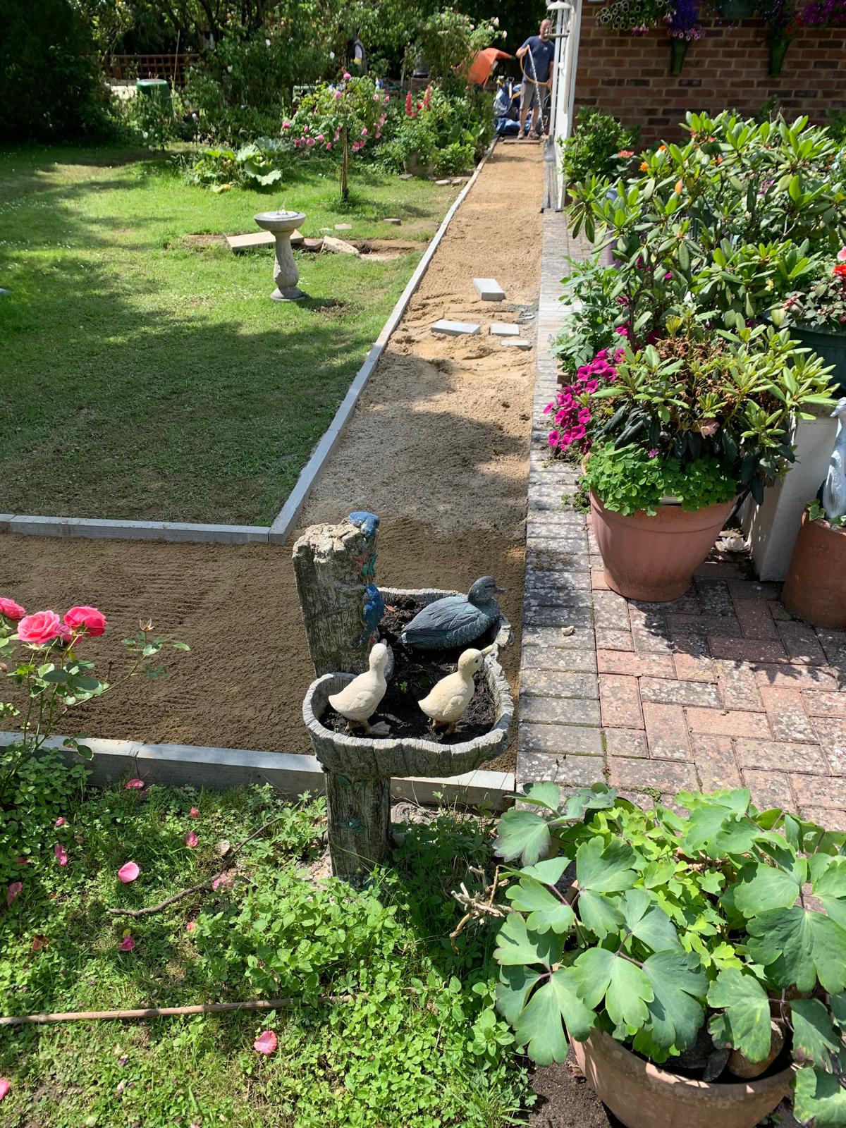Edges in ready for a block paved pathway for a landscaping project in Kent 