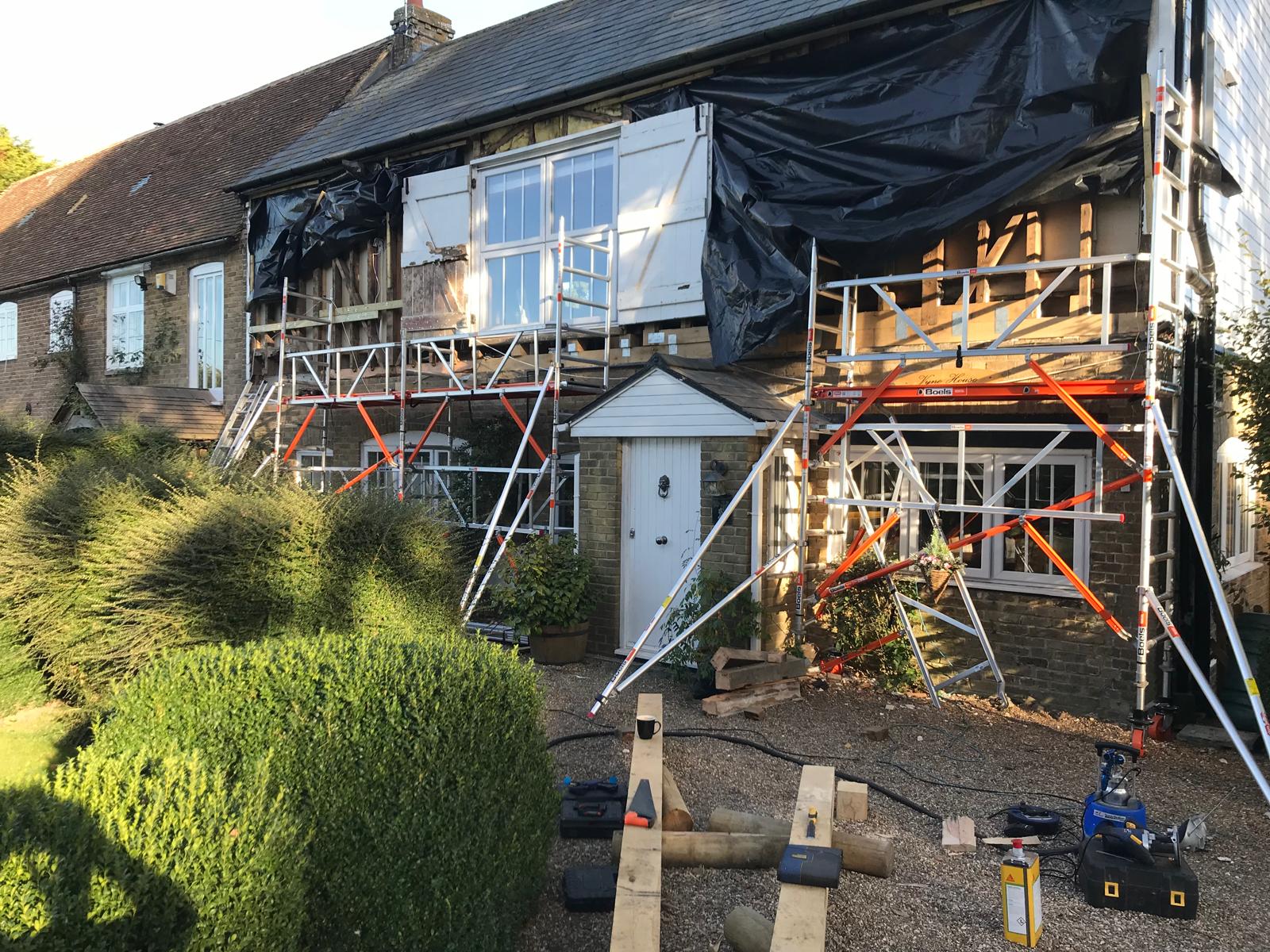 Exterior cladding on house wooden beam replacement for a local project in Kent