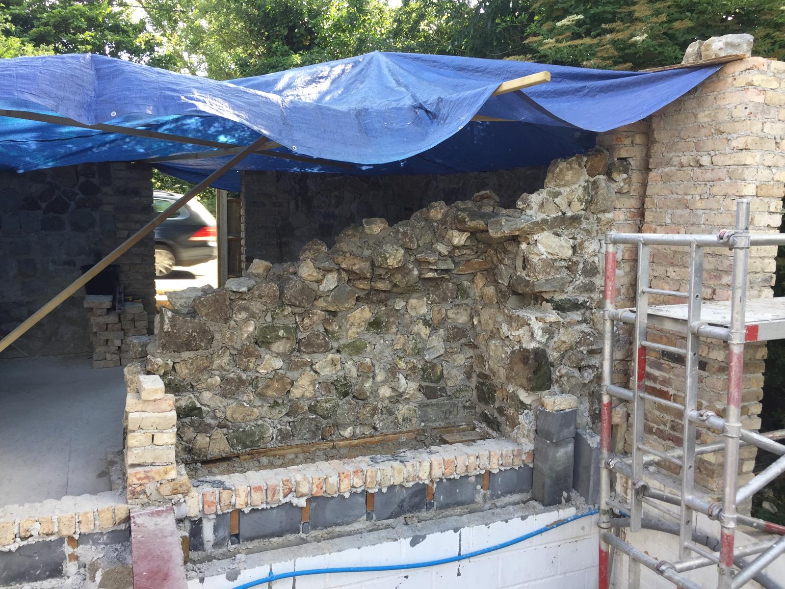 Exterior side of natural stone build on an extension project