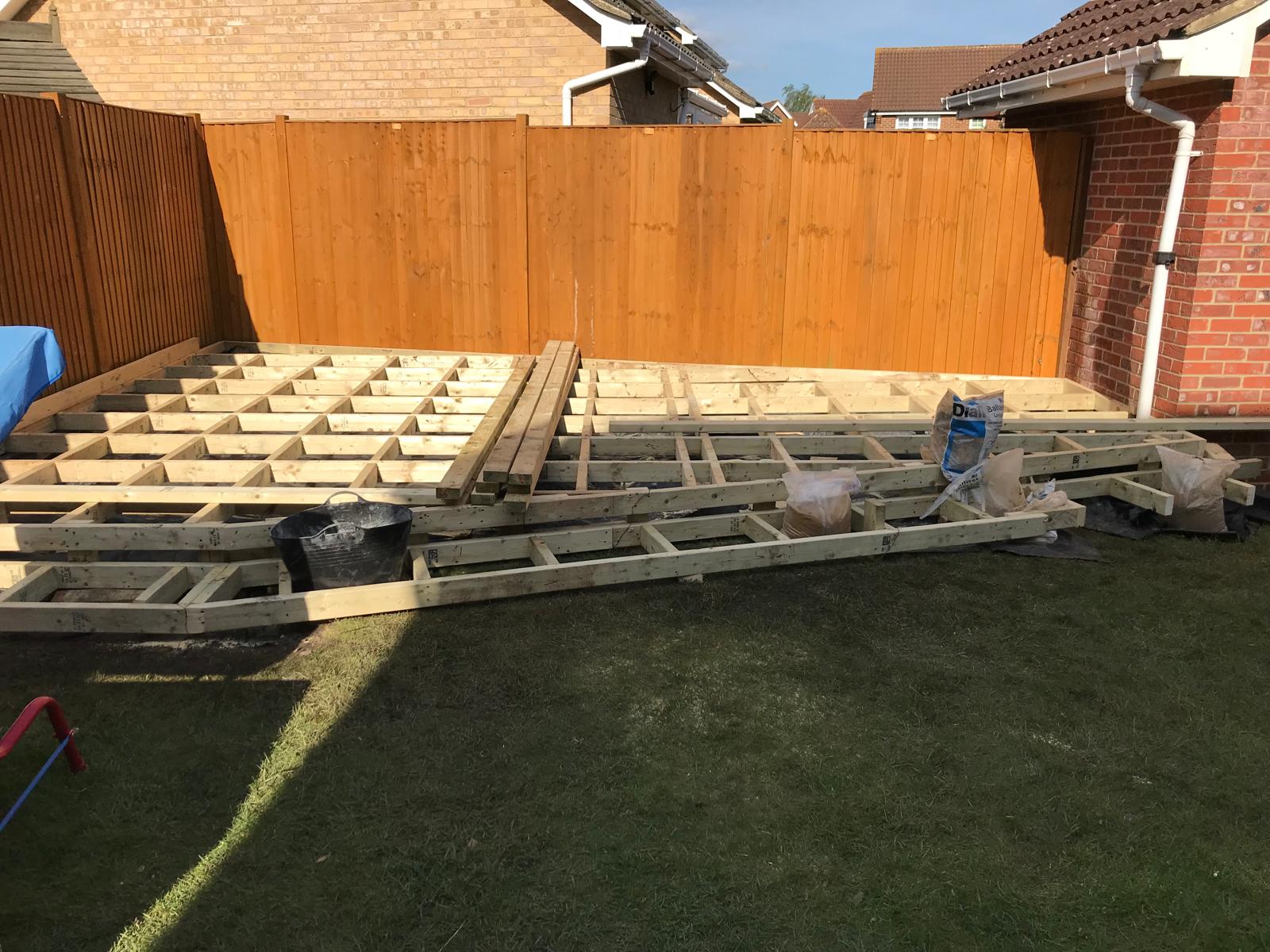 Framework for decking installation for a landscaping project in Kent
