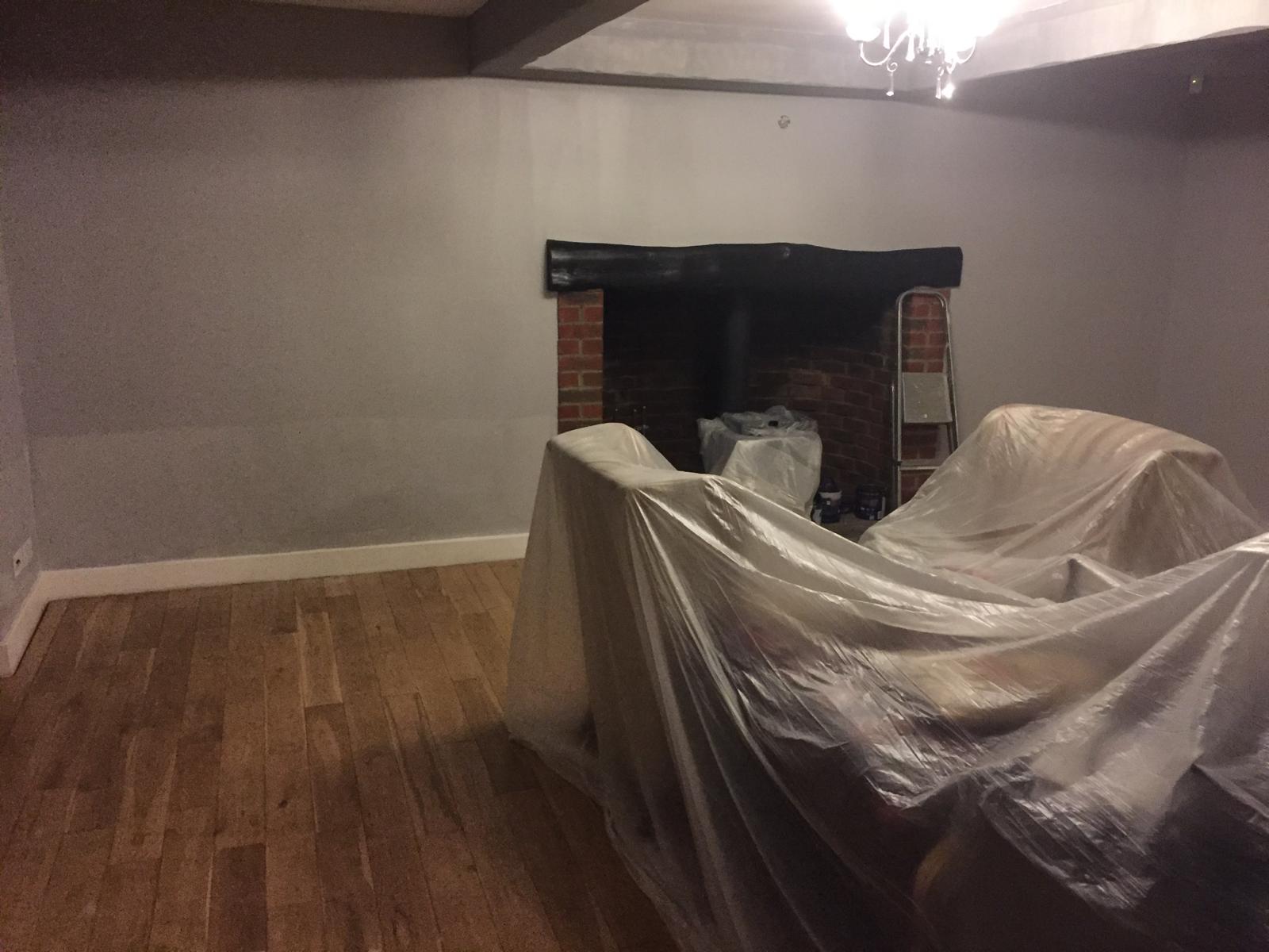 Grey painted walls and white painted wood work for a local decorating project