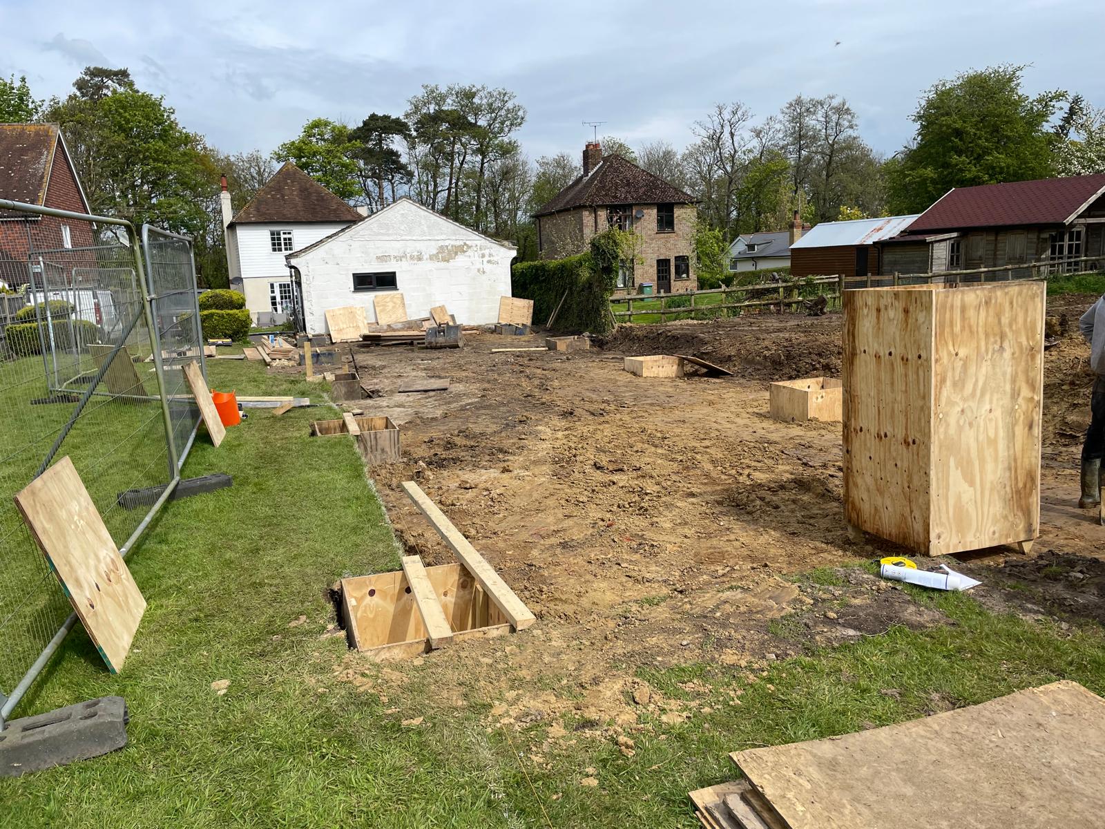 Ground footings in place for installation of the swimming pool