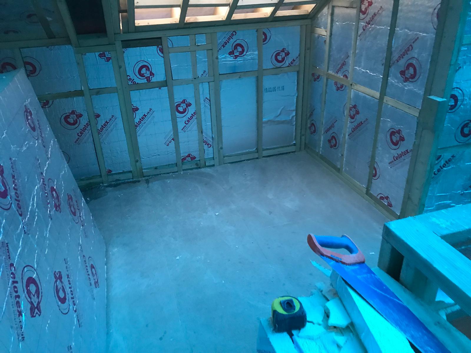 Insulation installation inside the stone extension project