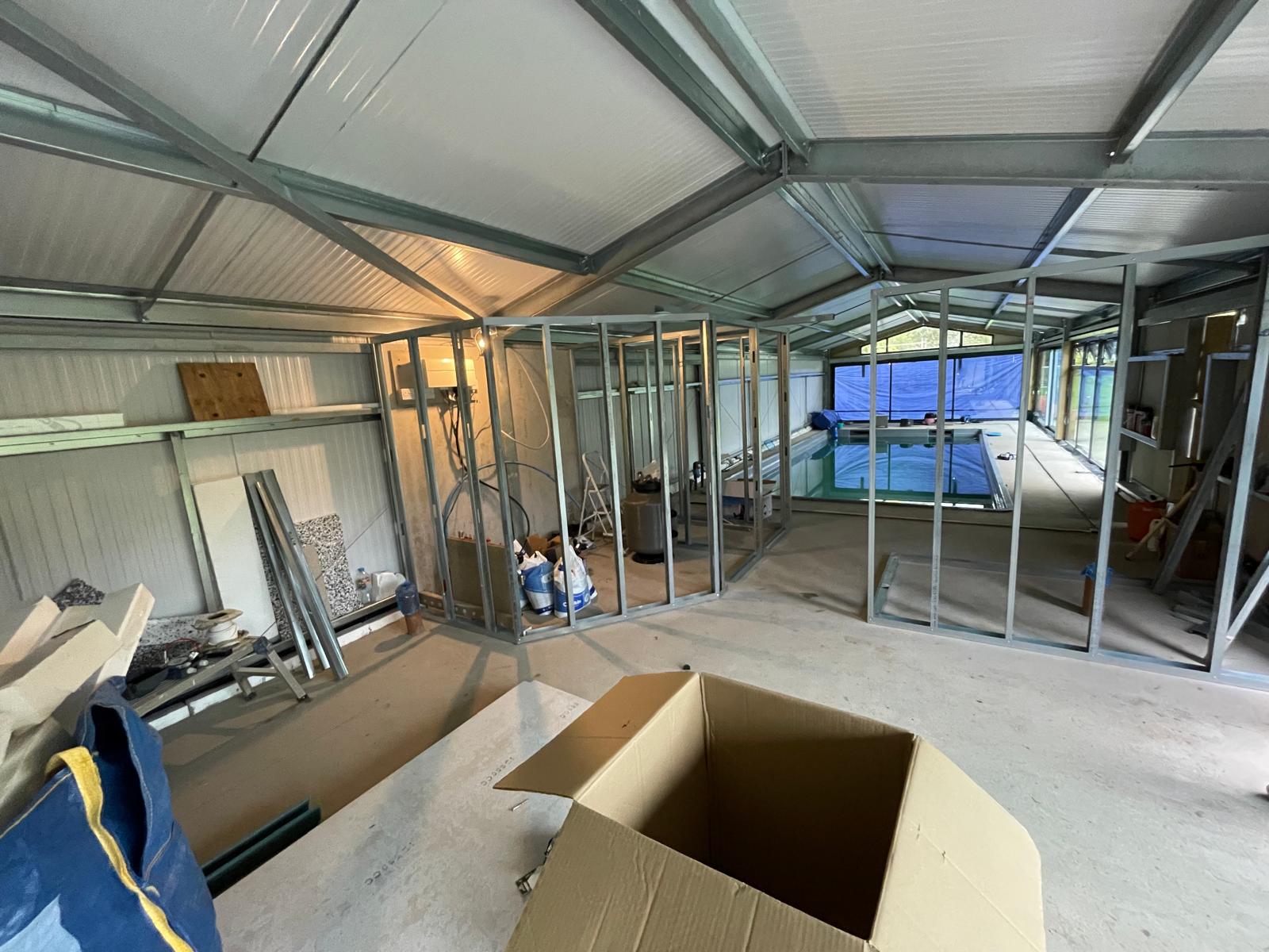 Interior metal structure inside the swimming pool area
