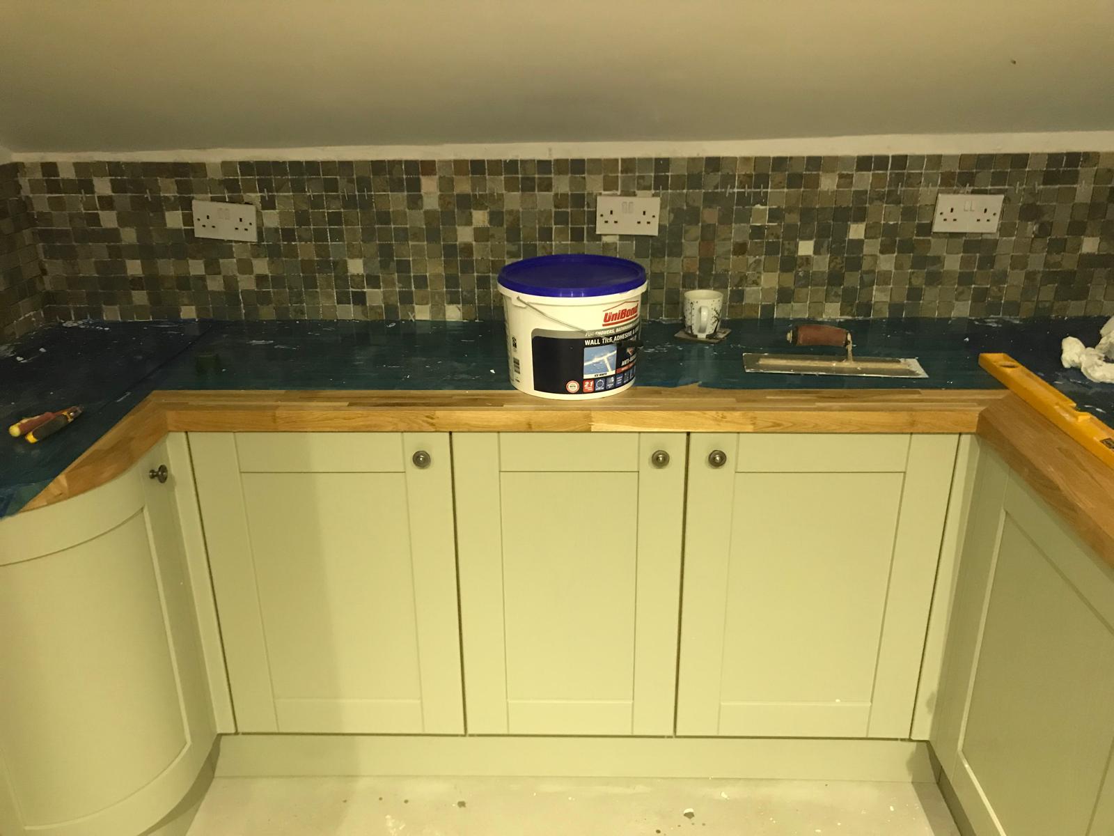 Kitchen extension project mosaic wall tile installation