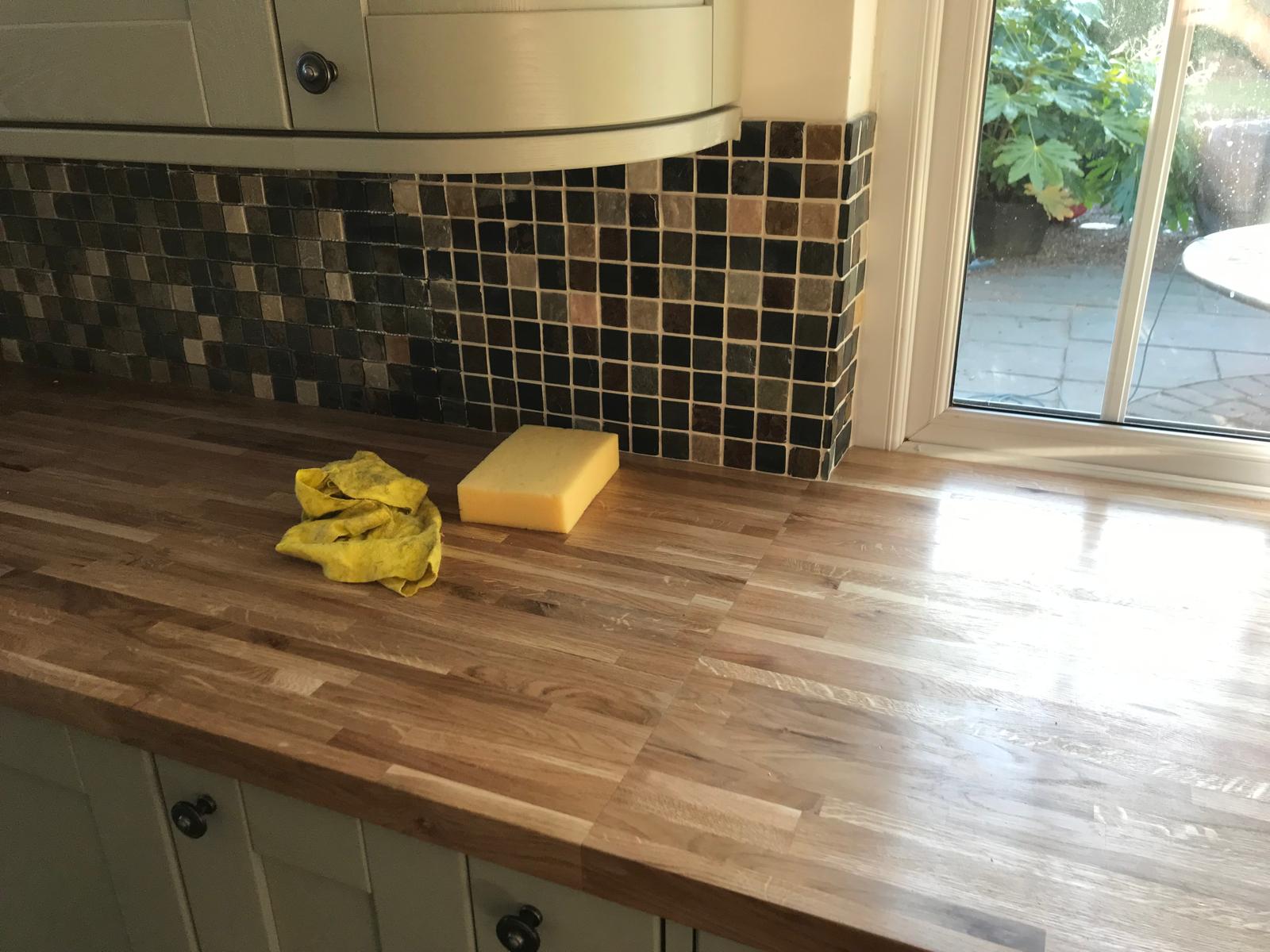 Kitchen extension project natural stone mosaic wall tile installation