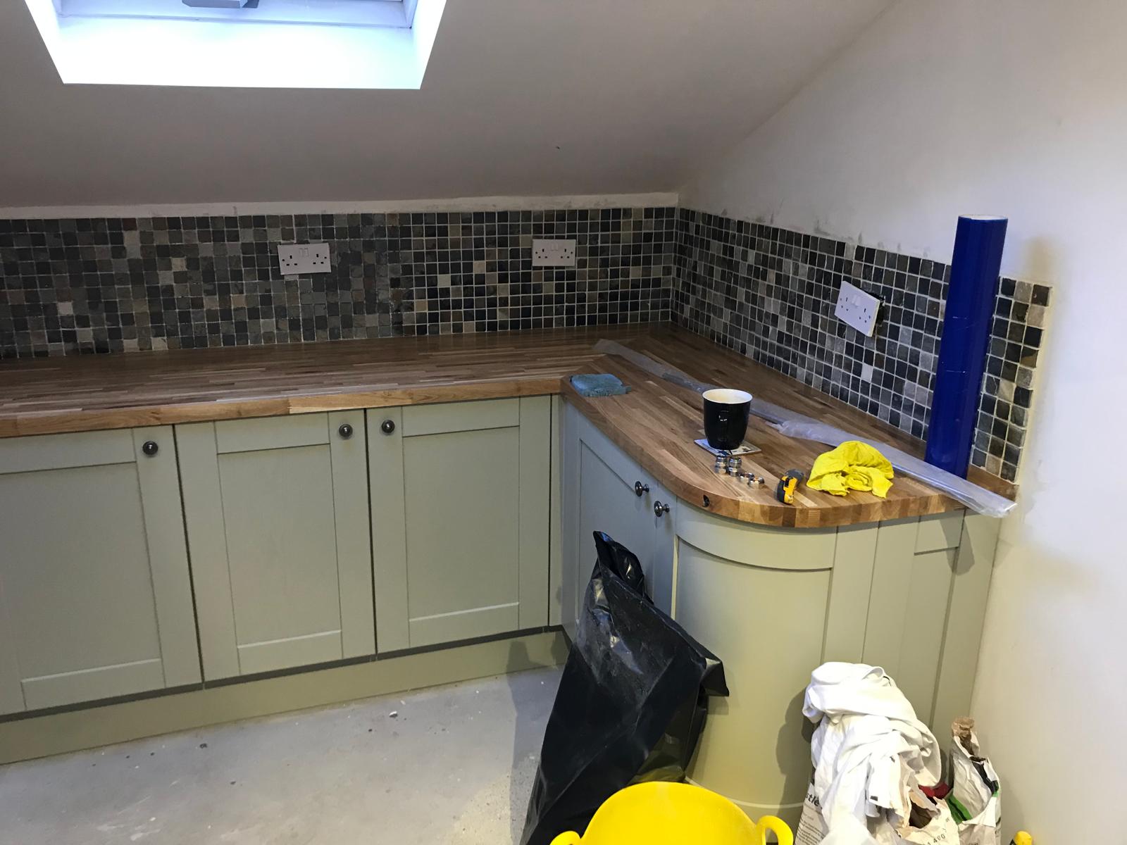 Kitchen extension wall tile installation
