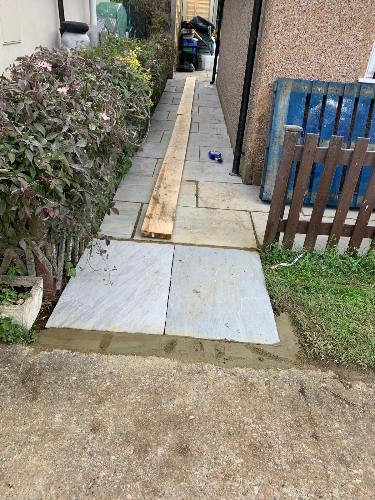 Large patio installation on a local landscaping project in Kent