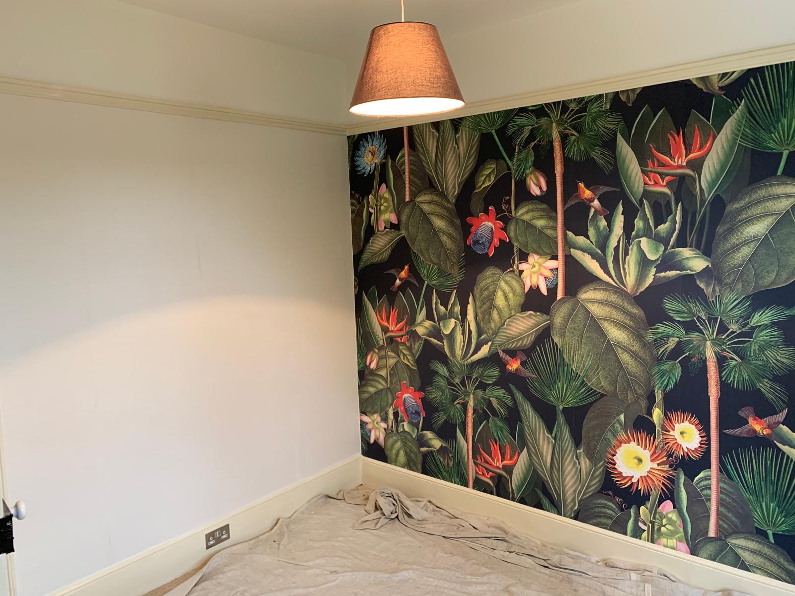 Large print wallpaper installtion on local painting and decorating project in Kent