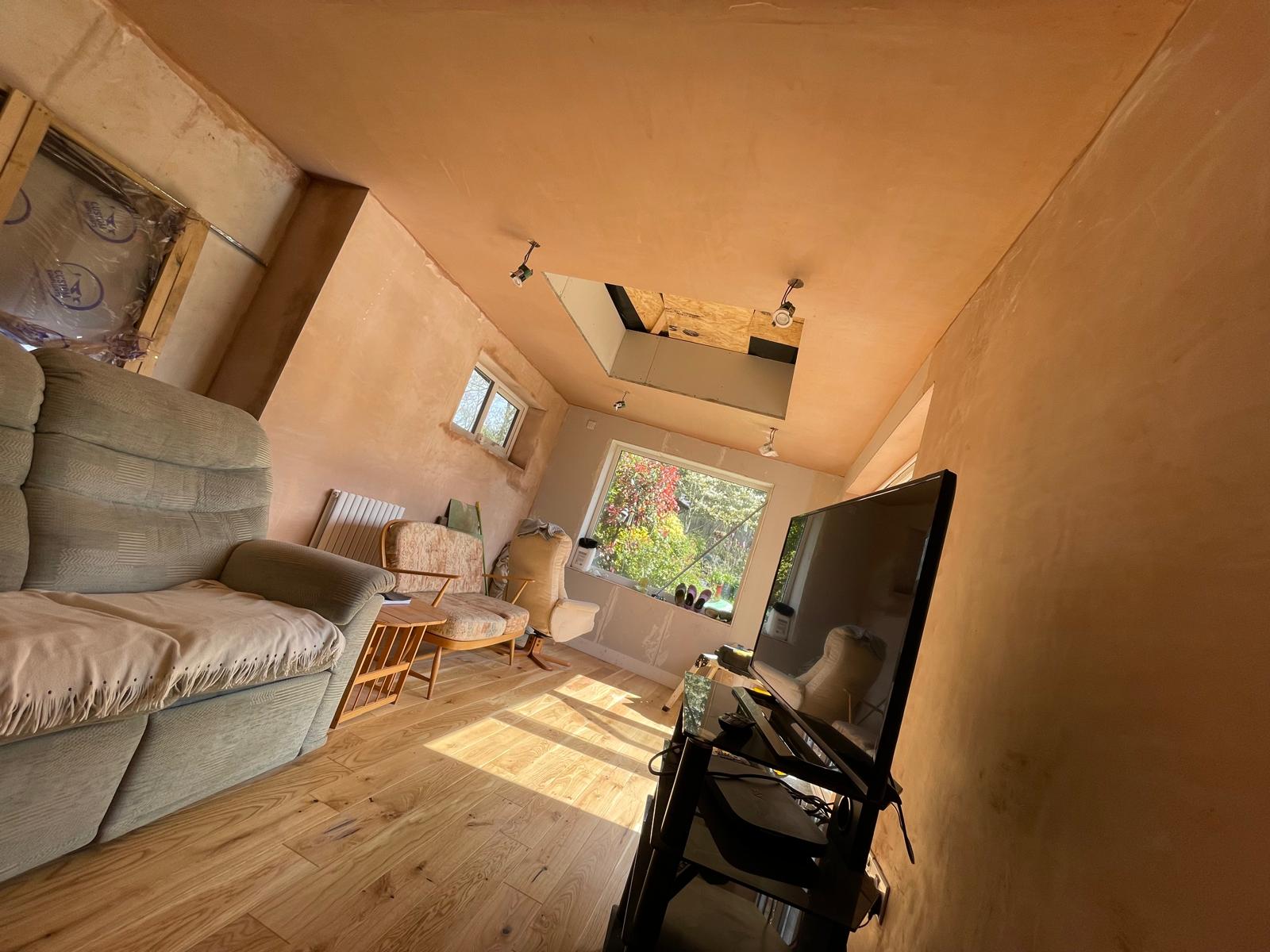 Local extension project with plastered walls