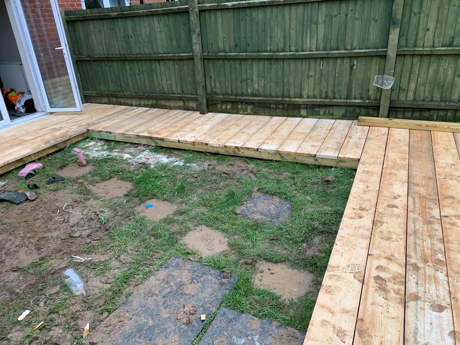 Local landscaping project with boarded decking area