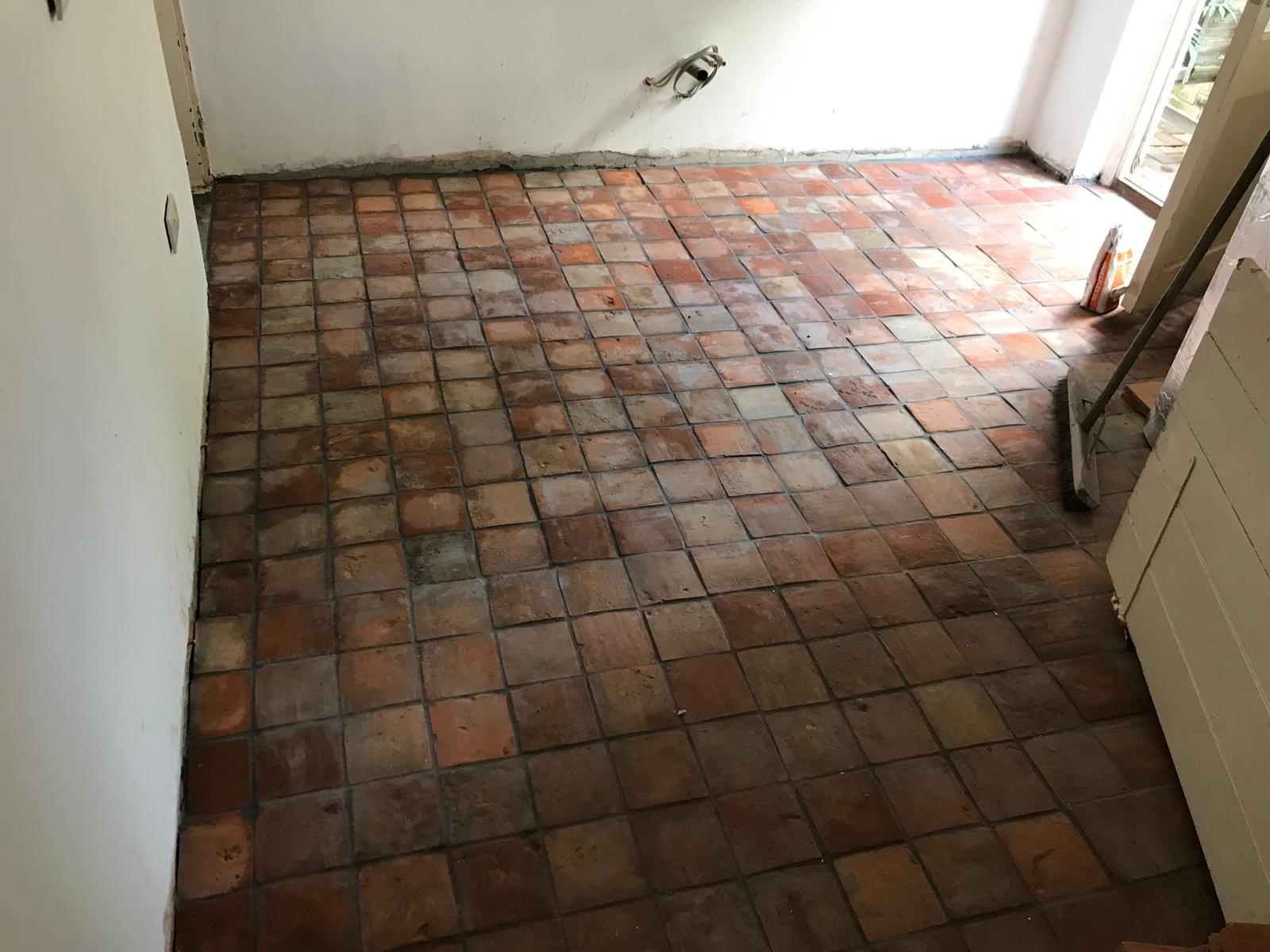 Natural terracotta floor tiles installed on a local decorating project in Kent