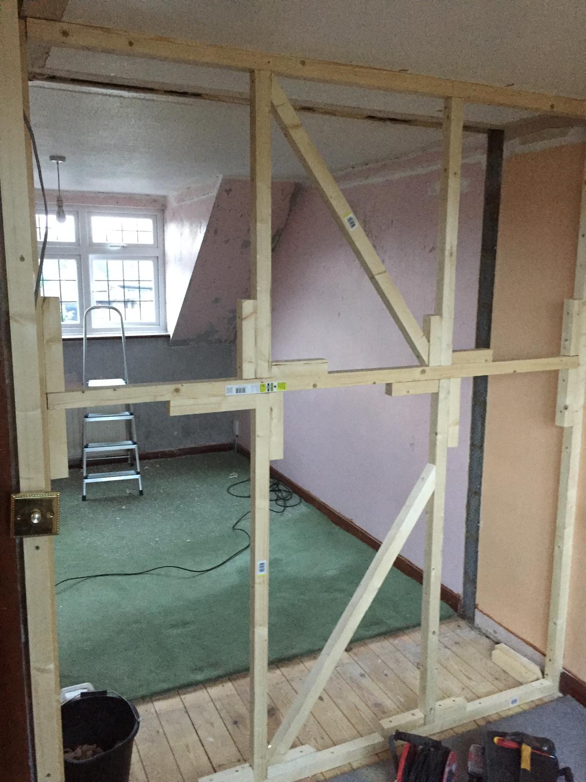 Partition wall wooden frame installation for a conversion project in Kent