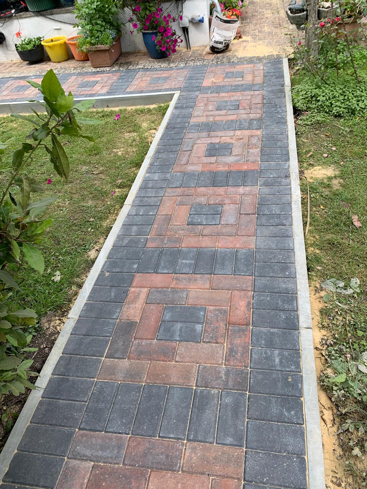 Patterned block paved pathway for a landscaping project in Kent 