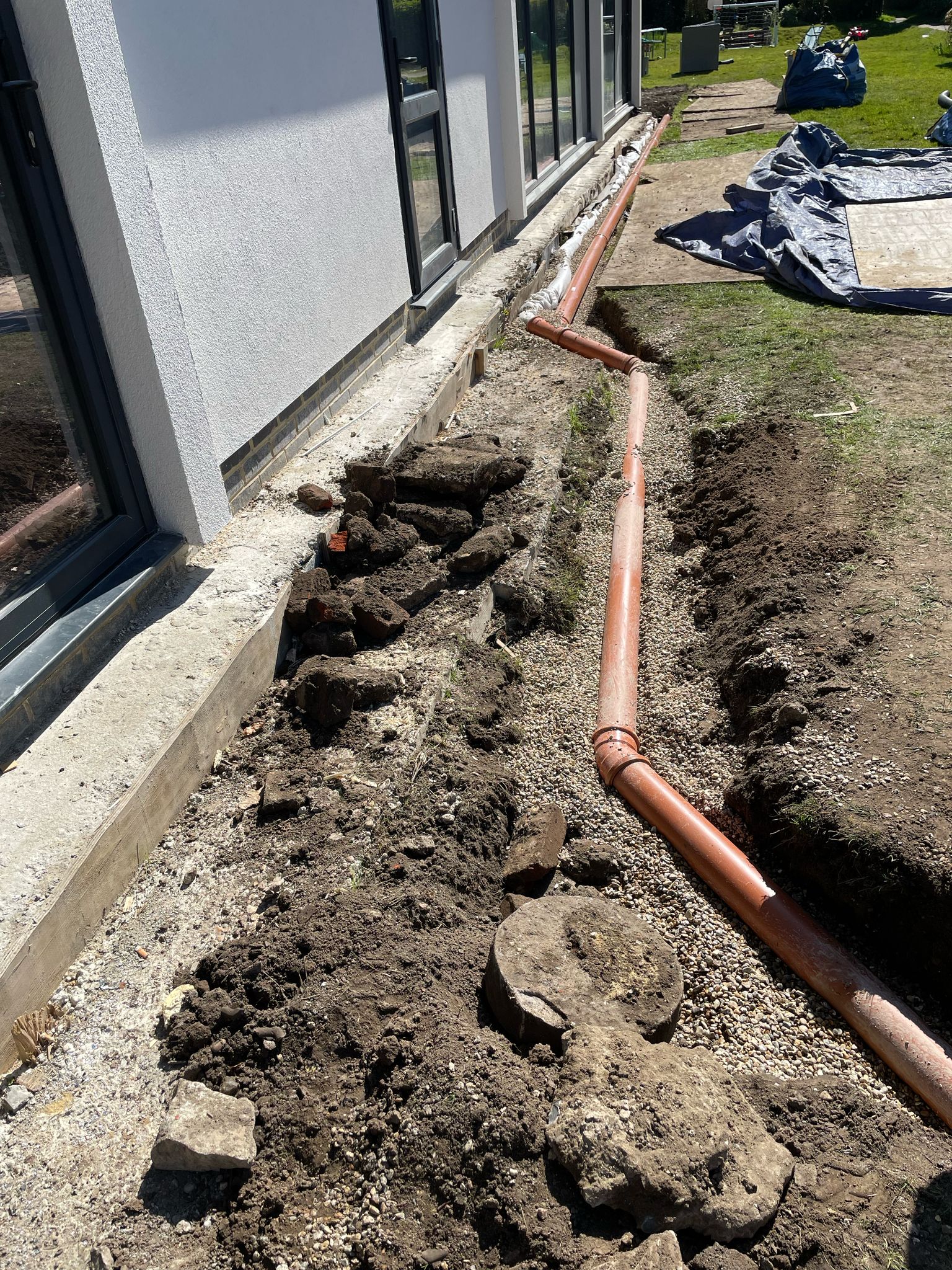 Pipework at the side of the swimming pool building.