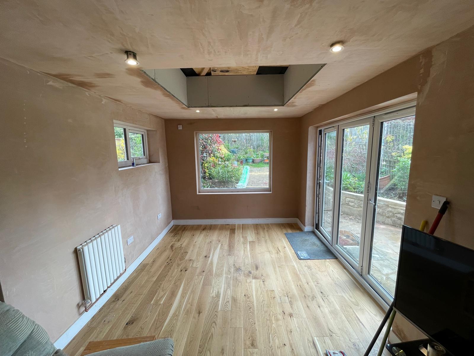 Plastered walls on an extension project in Kent