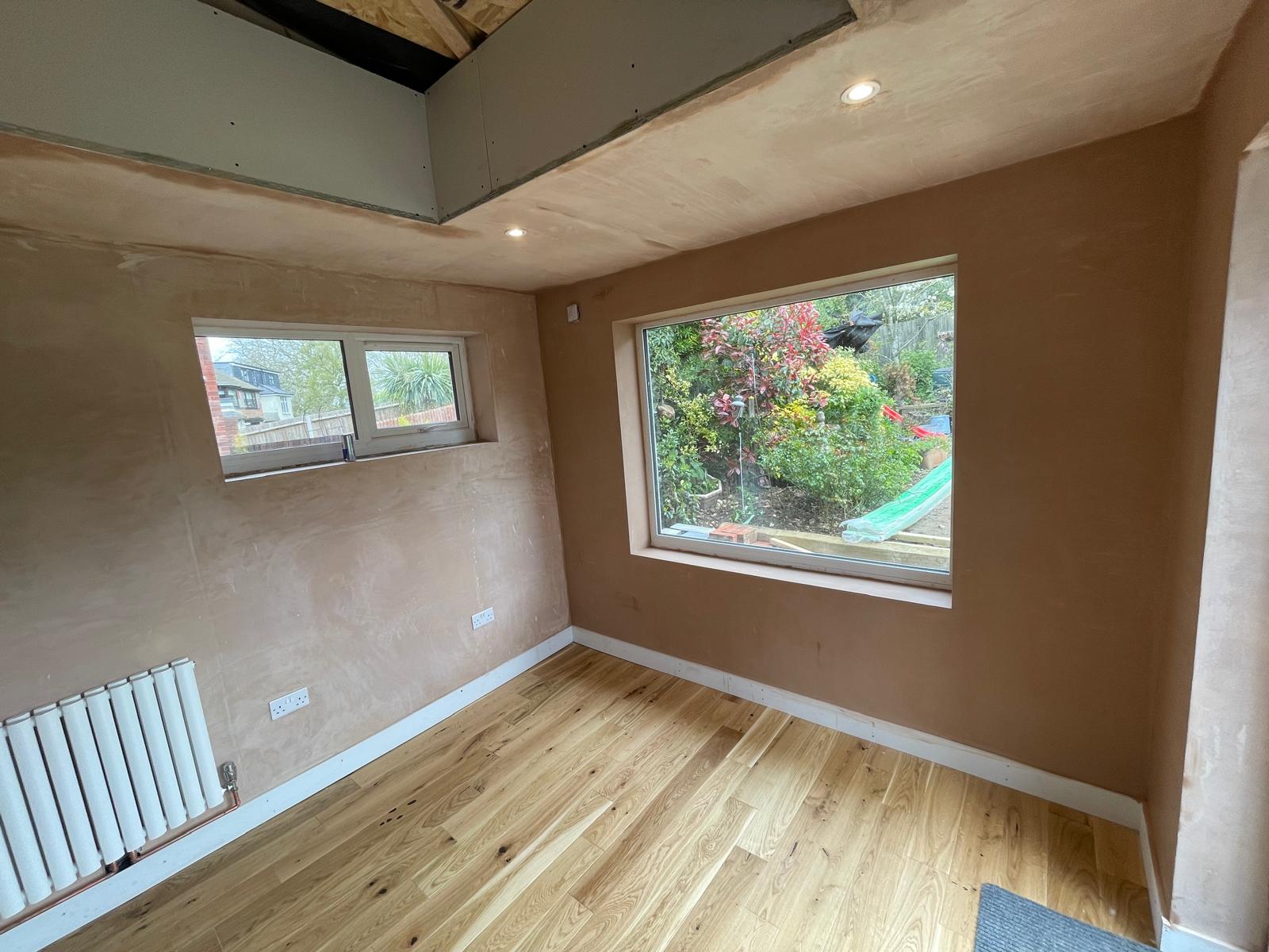 Plastered walls on an extension project