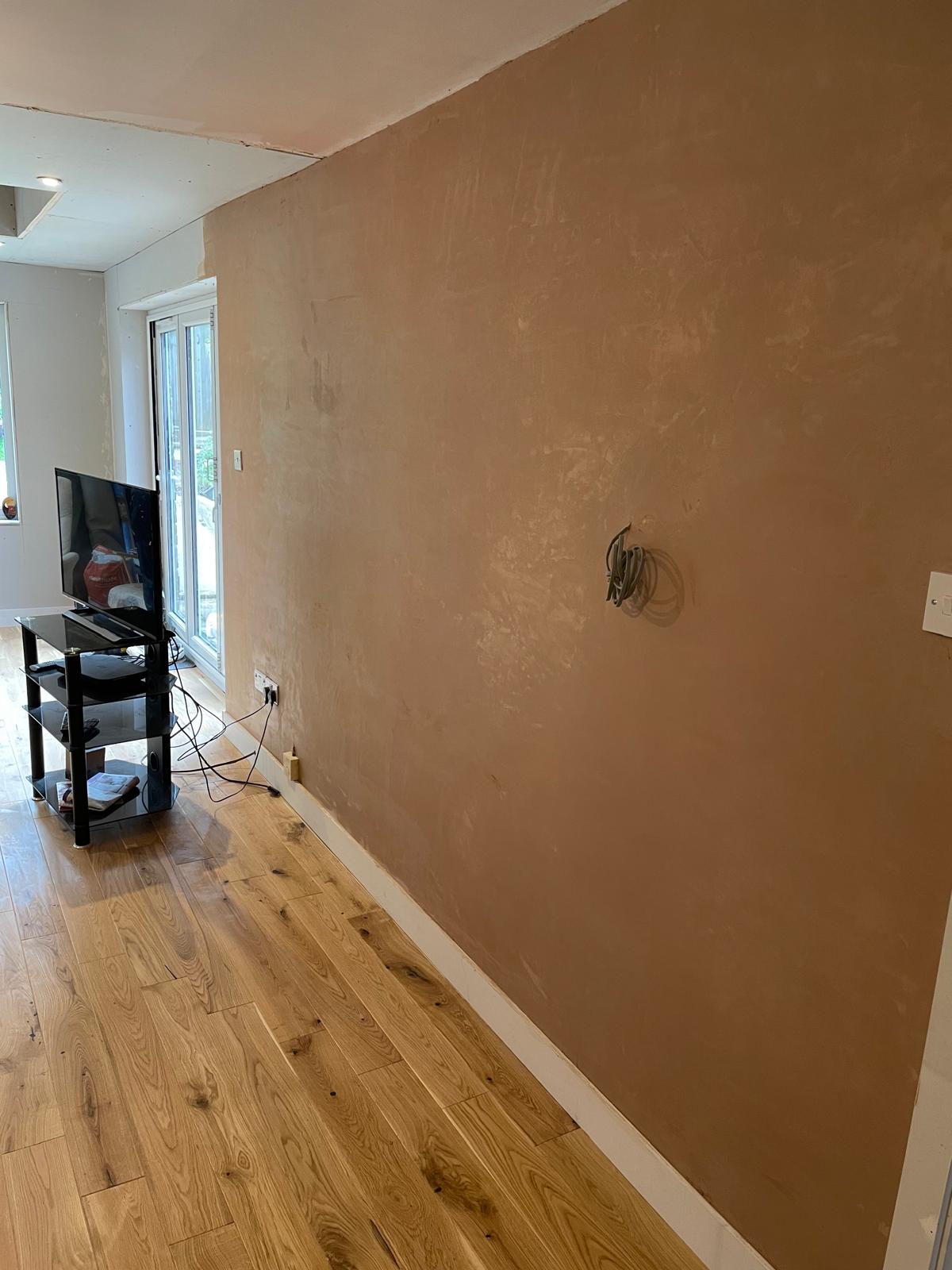 Plastering walls on an extension project