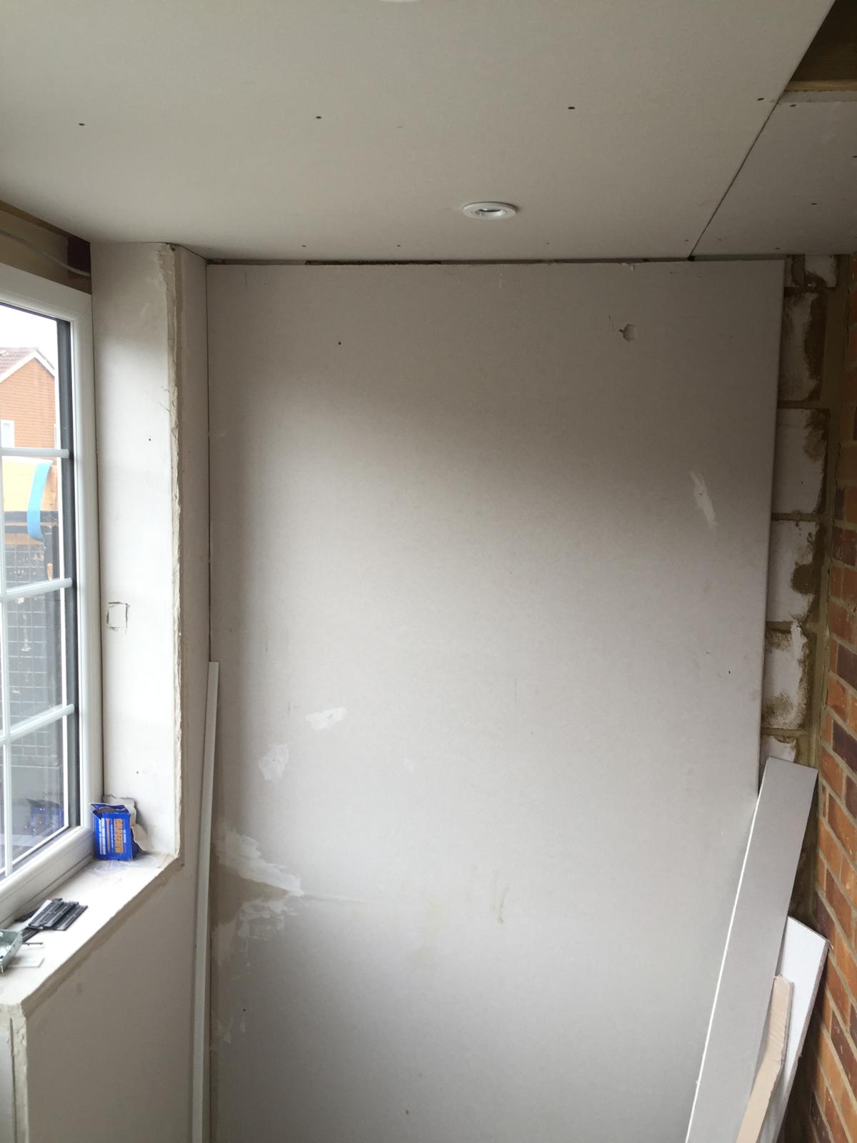 Porch extension plasterboard walls