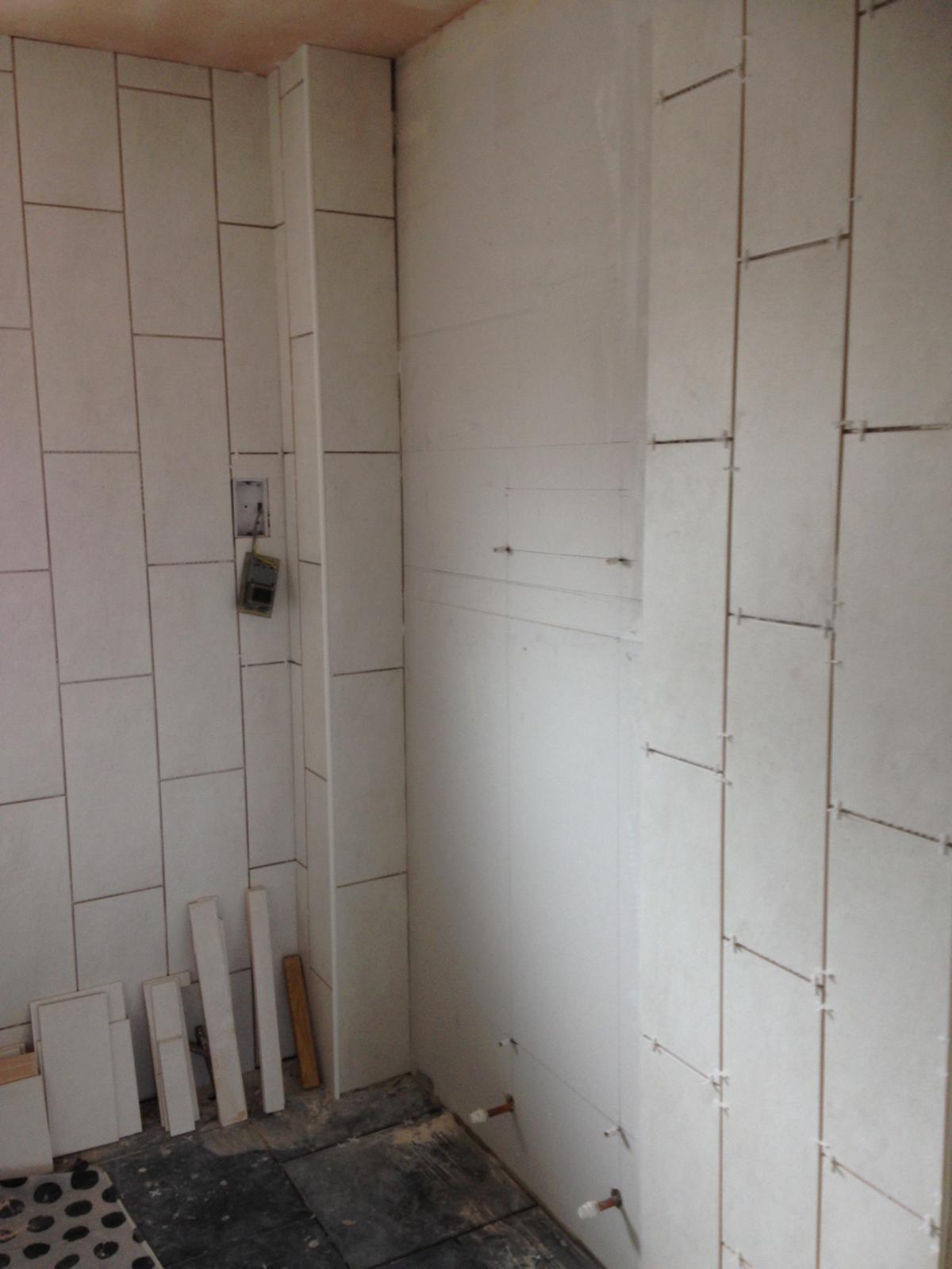 Rectangle white wall tile installation 